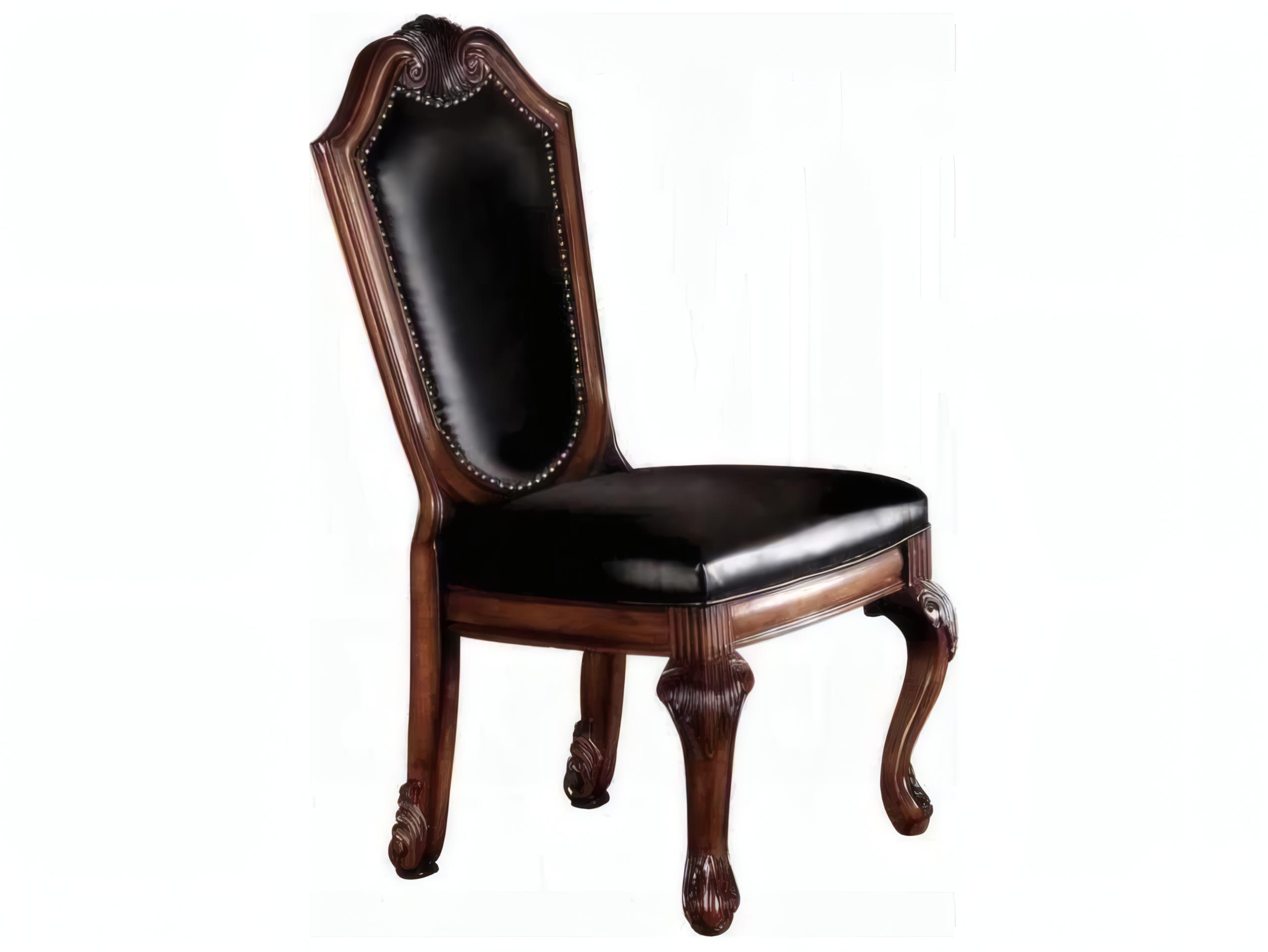 Acme Furniture Chateau De Ville Rubberwood Black Faux Leather Armless Dining Chair Set of 2