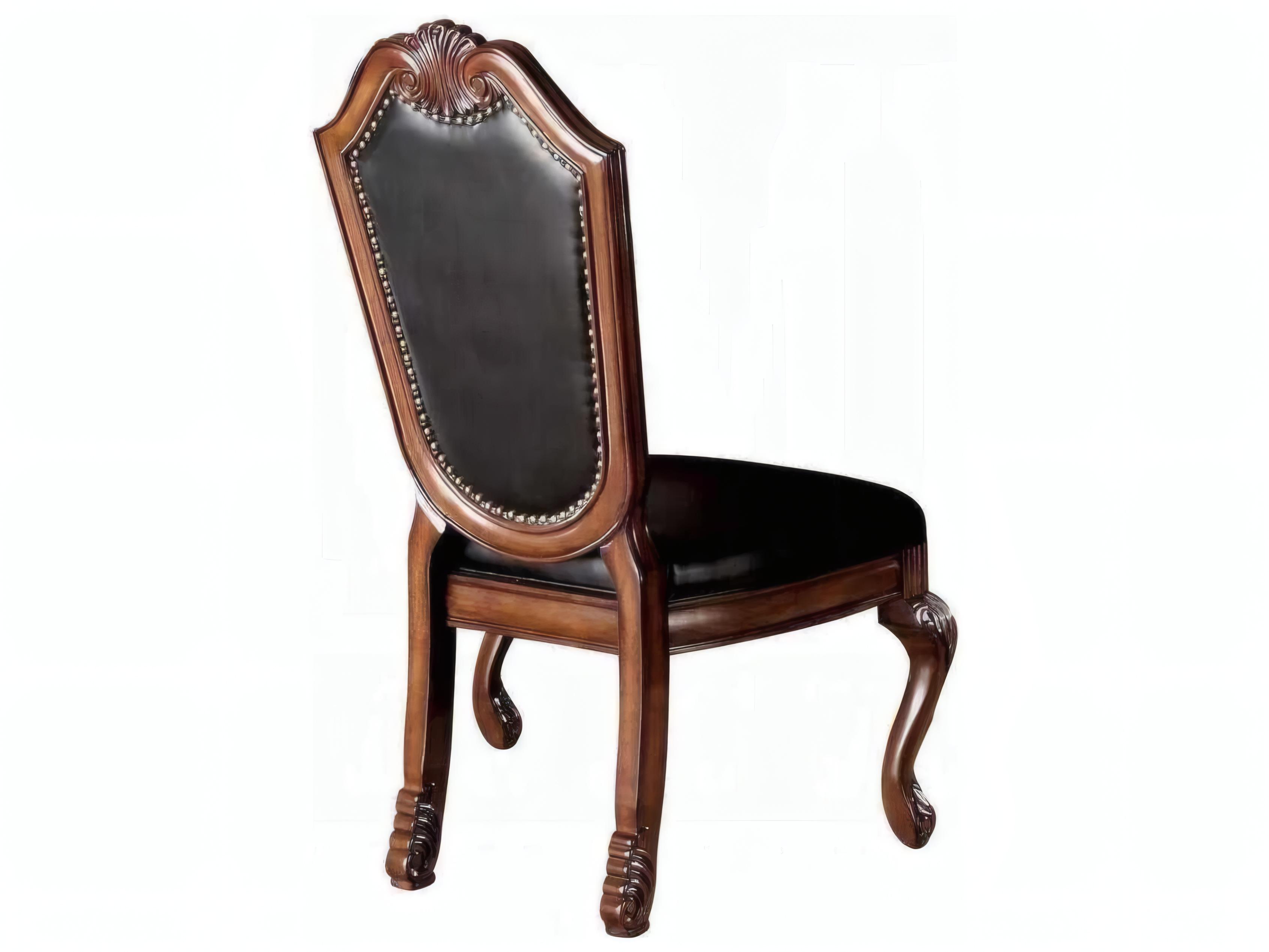 Acme Furniture Chateau De Ville Rubberwood Black Faux Leather Armless Dining Chair Set of 2