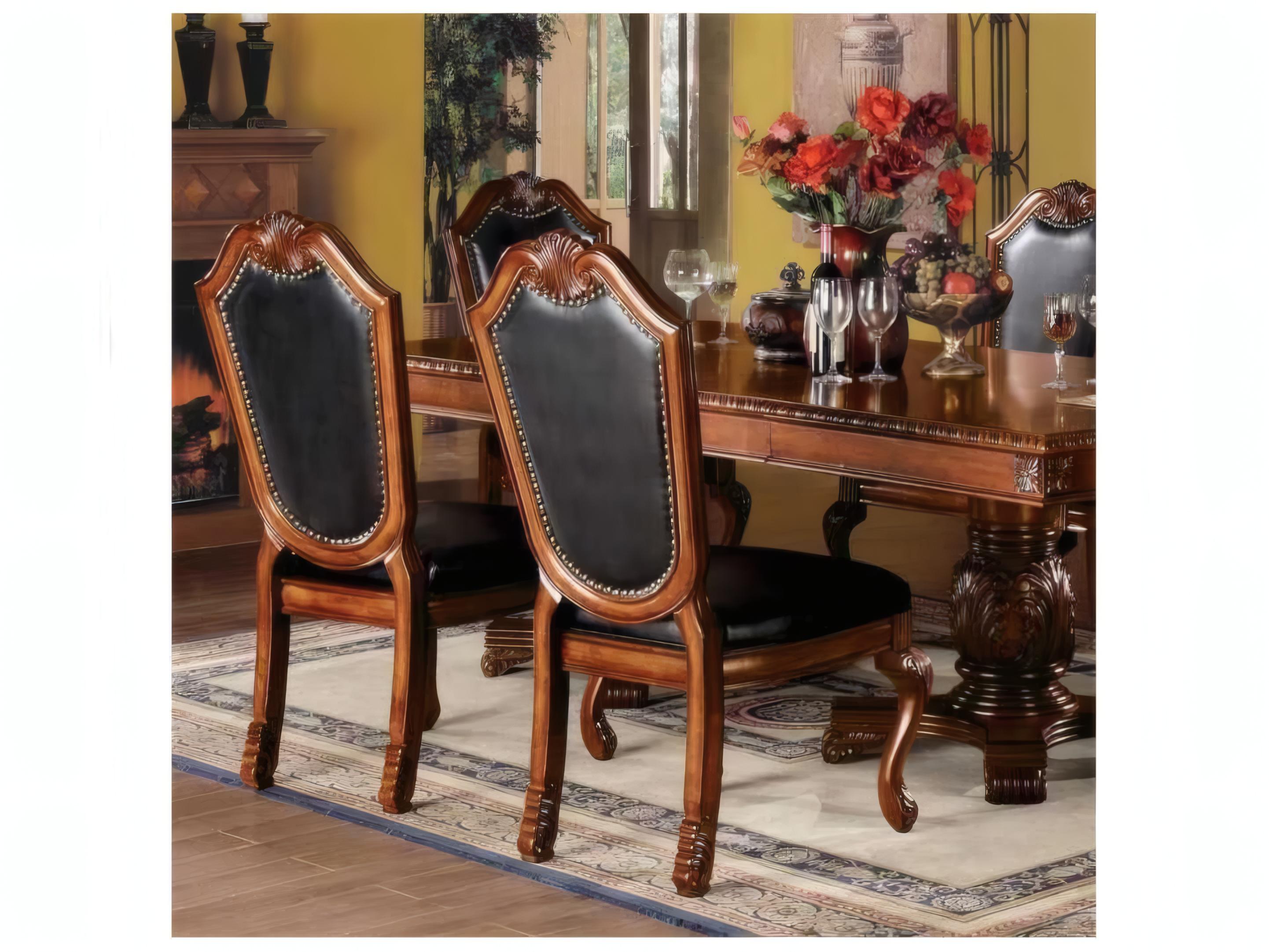 Acme Furniture Chateau De Ville Rubberwood Black Faux Leather Armless Dining Chair Set of 2