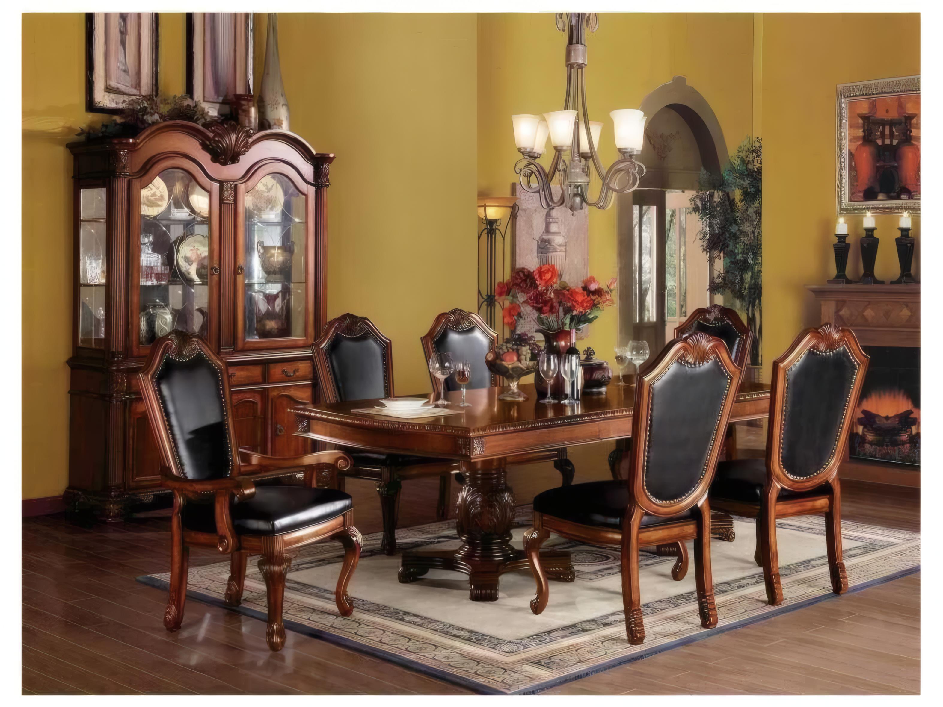 Acme Furniture Chateau De Ville Rubberwood Black Faux Leather Armless Dining Chair Set of 2