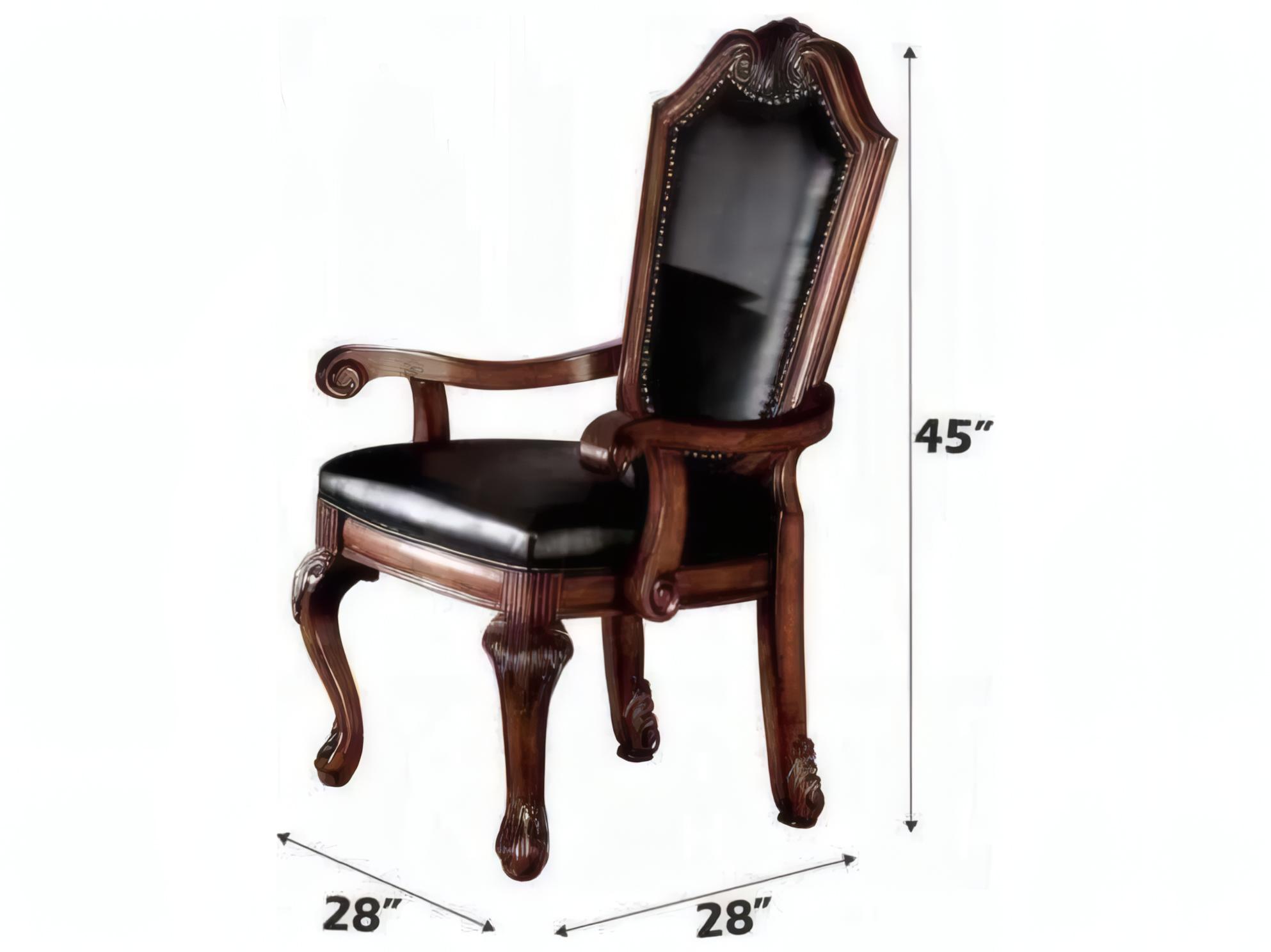 Acme Furniture Chateau De Ville Rubberwood Black Faux Leather Arm Dining Chair Set of 2