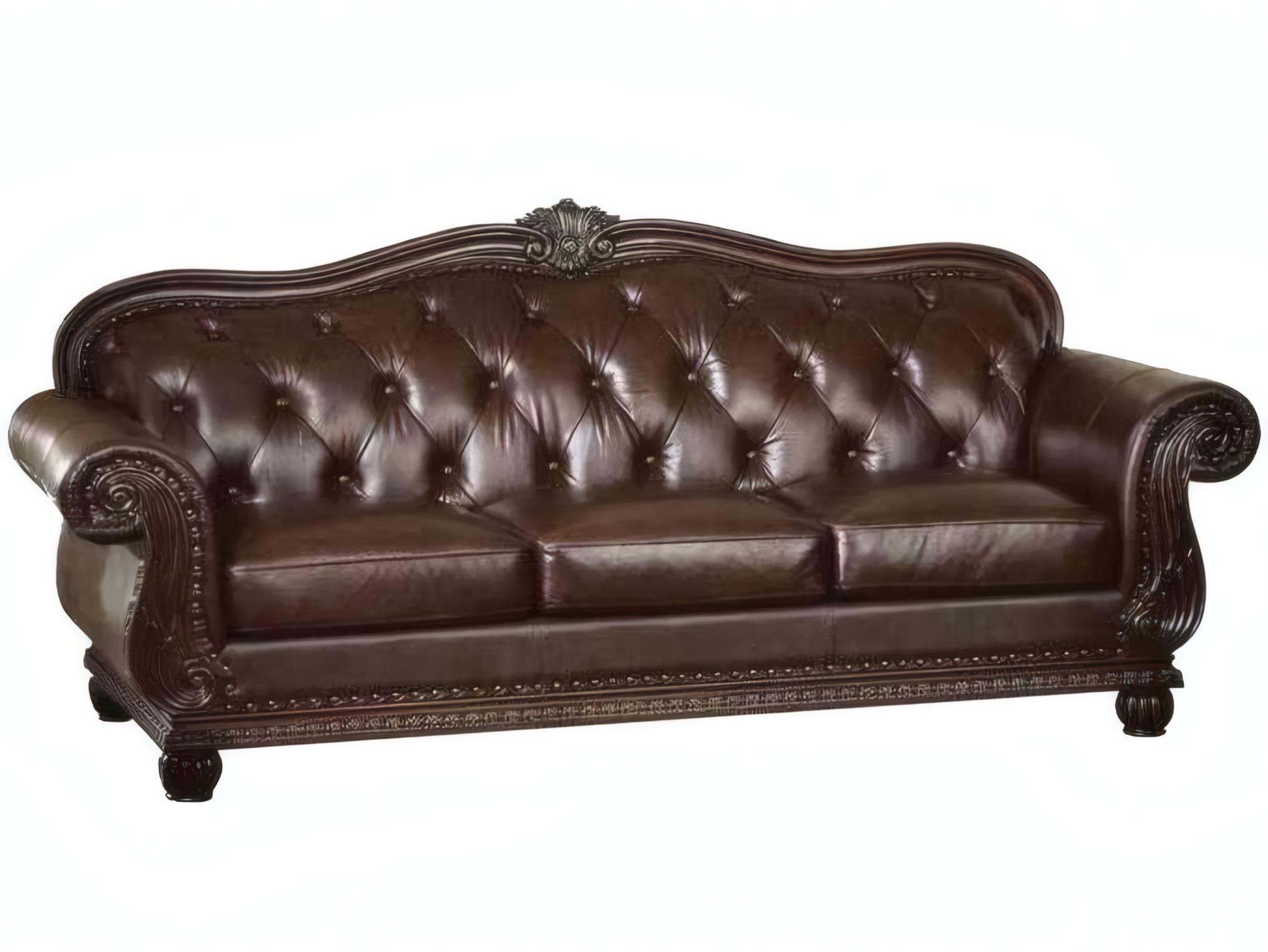 Acme Furniture Anondale Espresso Cherry Brown Leather Sofa