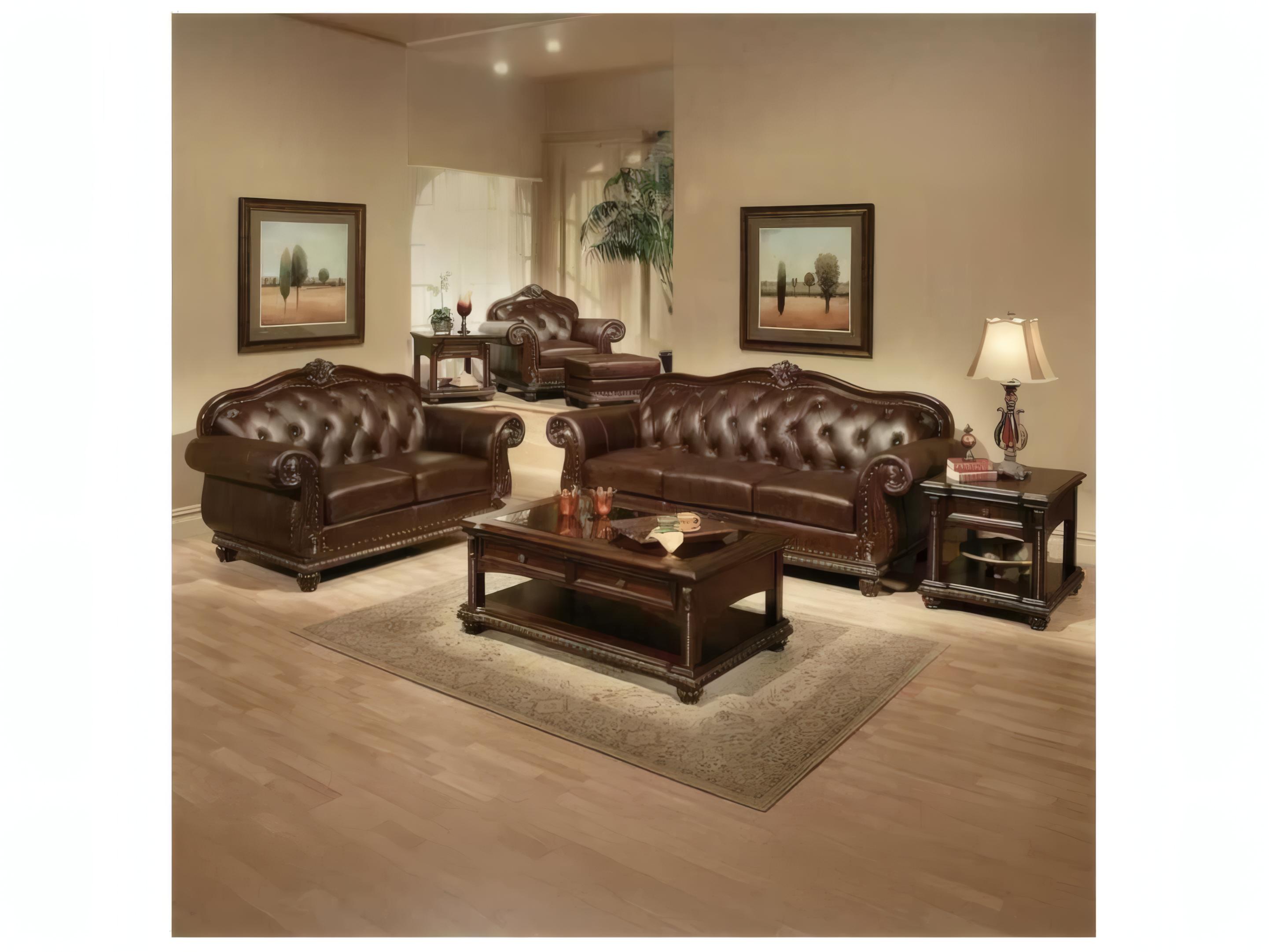 Acme Furniture Anondale Espresso Cherry Brown Leather Ottoman