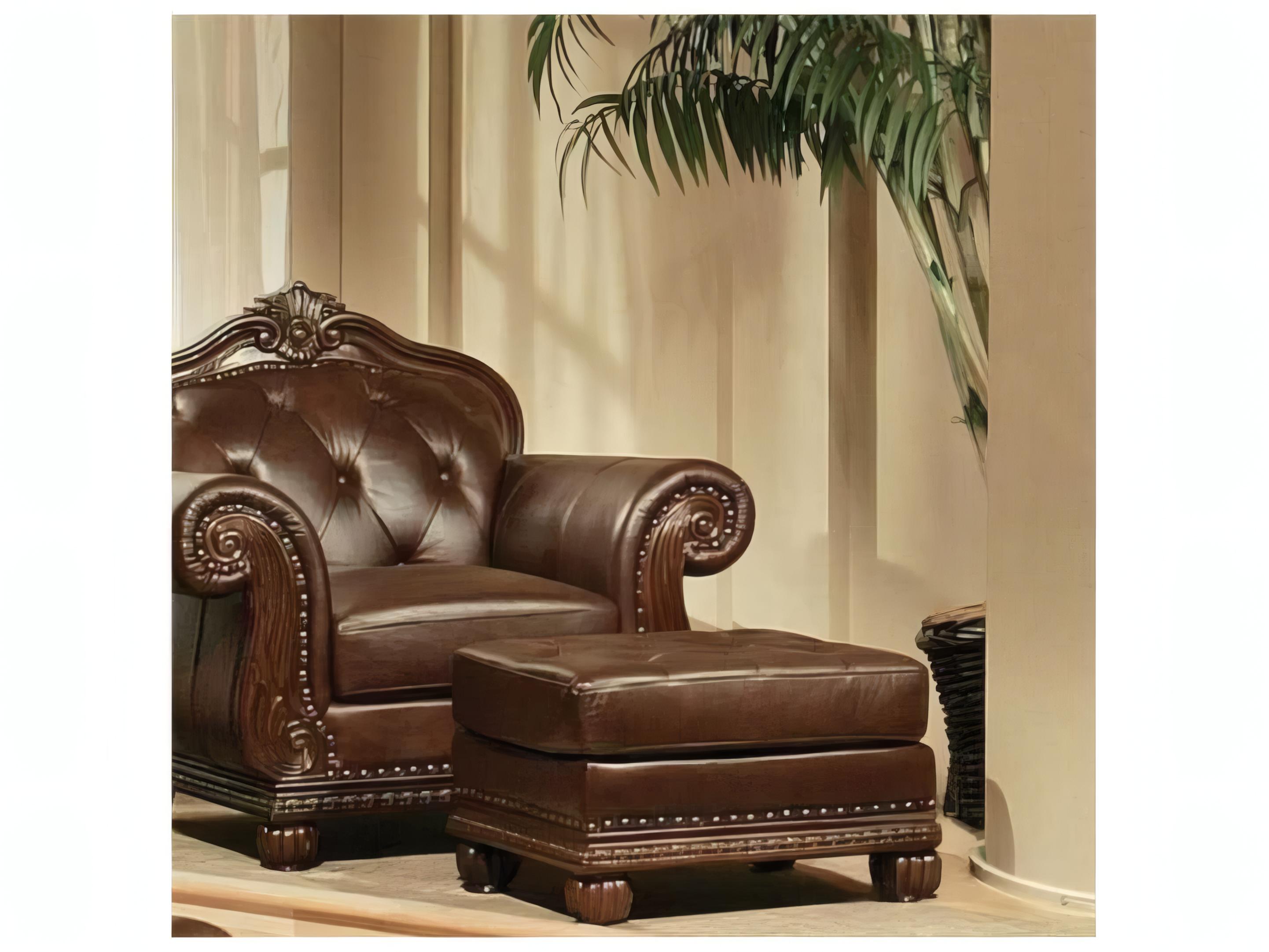 Acme Furniture Anondale Espresso Cherry Brown Leather Ottoman