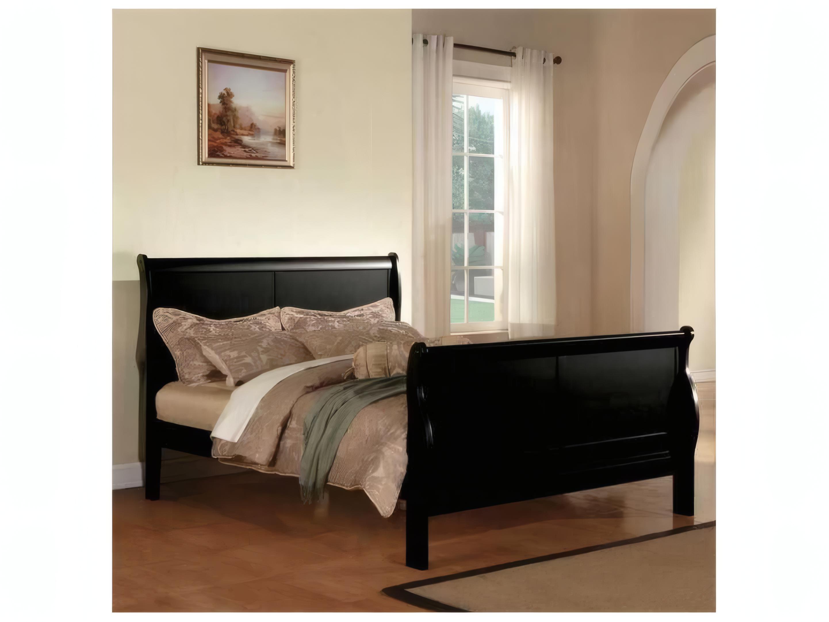 Acme Furniture Louis Philippe Black Pine Wood Queen Sleigh Bed