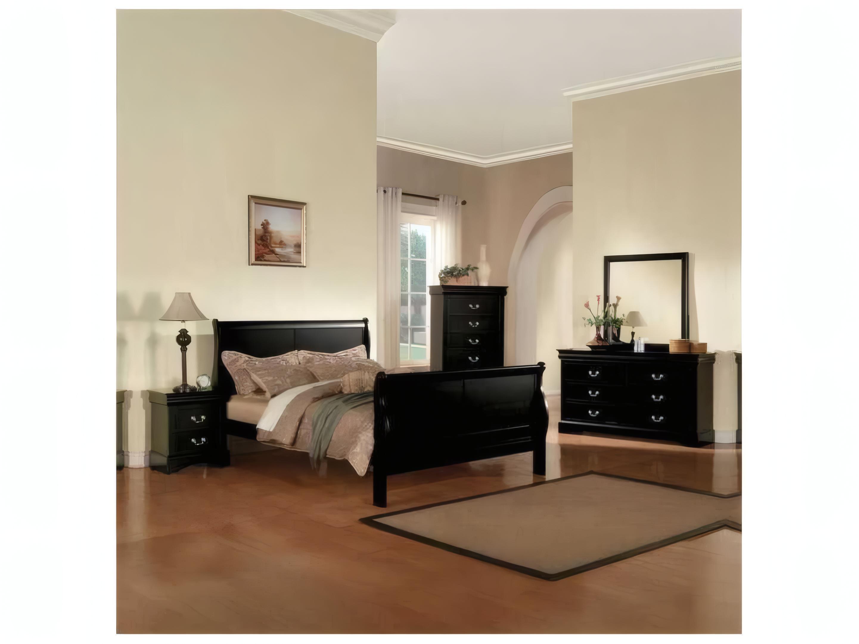 Acme Furniture Louis Philippe Black Pine Wood Queen Sleigh Bed