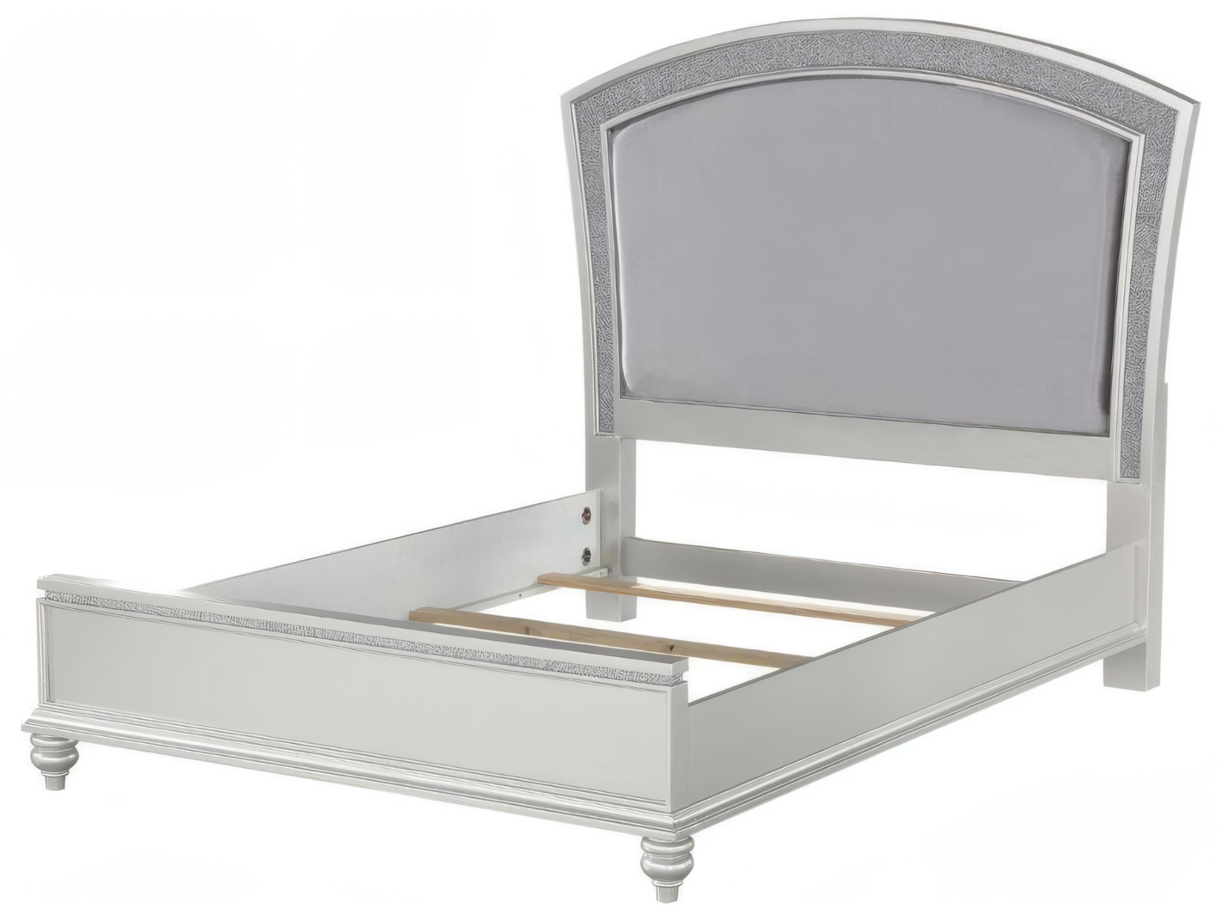 Acme Furniture Maverick Fabric Platinum White Poplar Wood Upholstered Queen Platform Bed