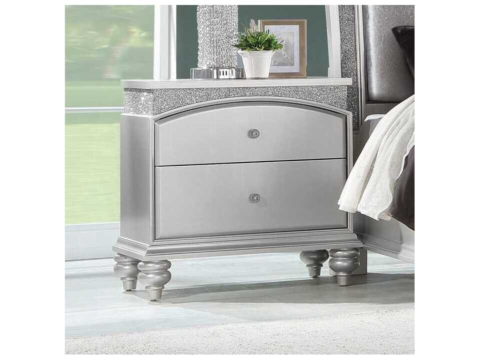 Acme Furniture Maverick 2-Drawers Silver Poplar Wood Nightstand