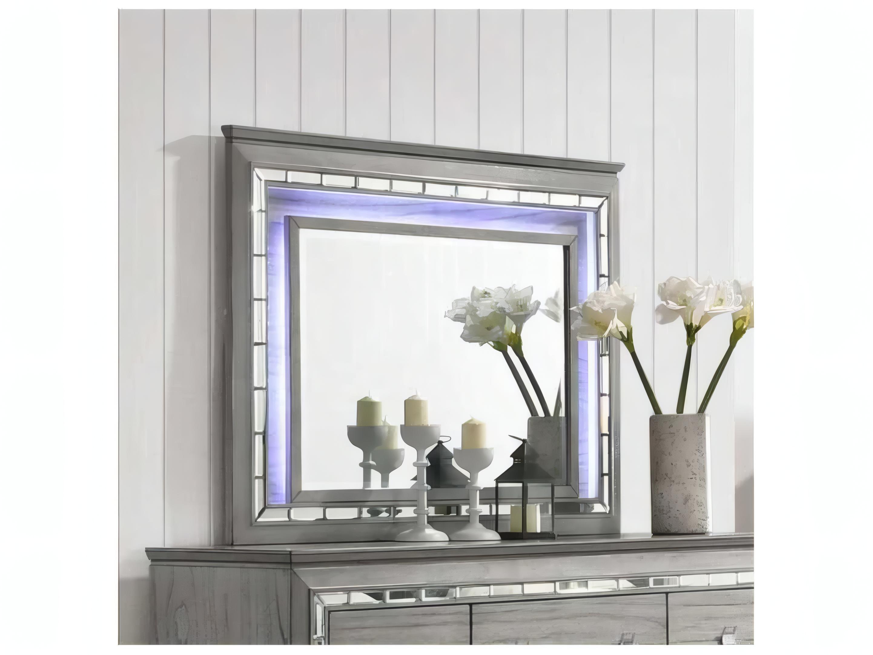 Acme Furniture Antares Light Gray Oak Rectangular Dresser Mirror