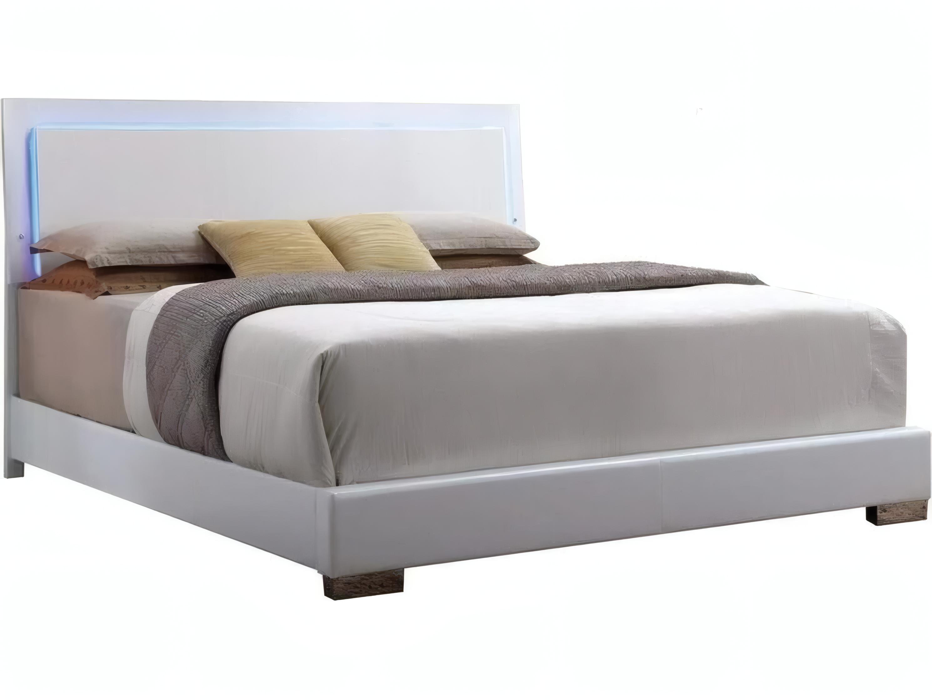 Acme Furniture Lorimar White Synthetic Leather Leg Wood Queen Platform Bed