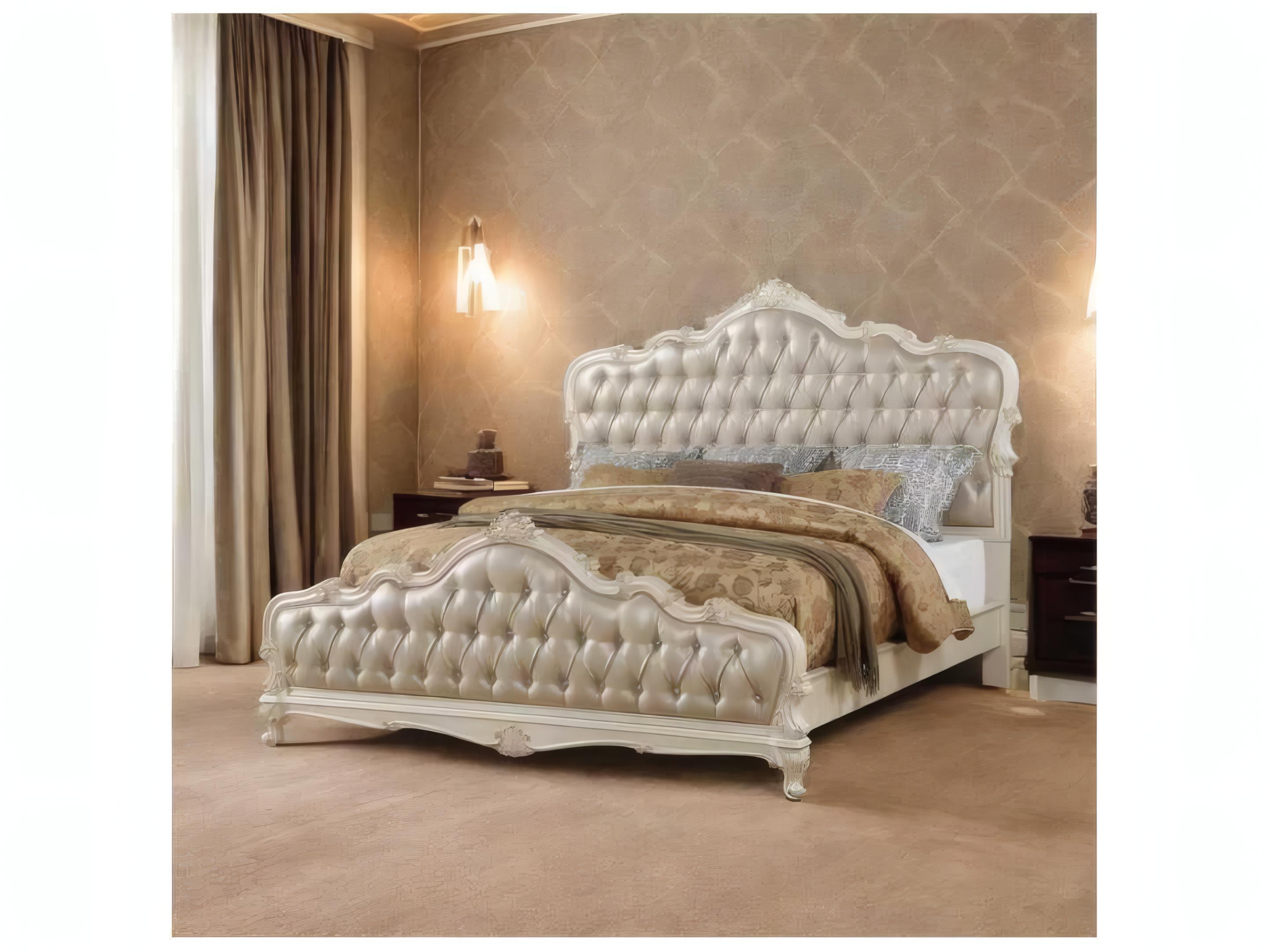 Acme Furniture Chantelle White Birch Wood Upholstered Queen Panel Bed