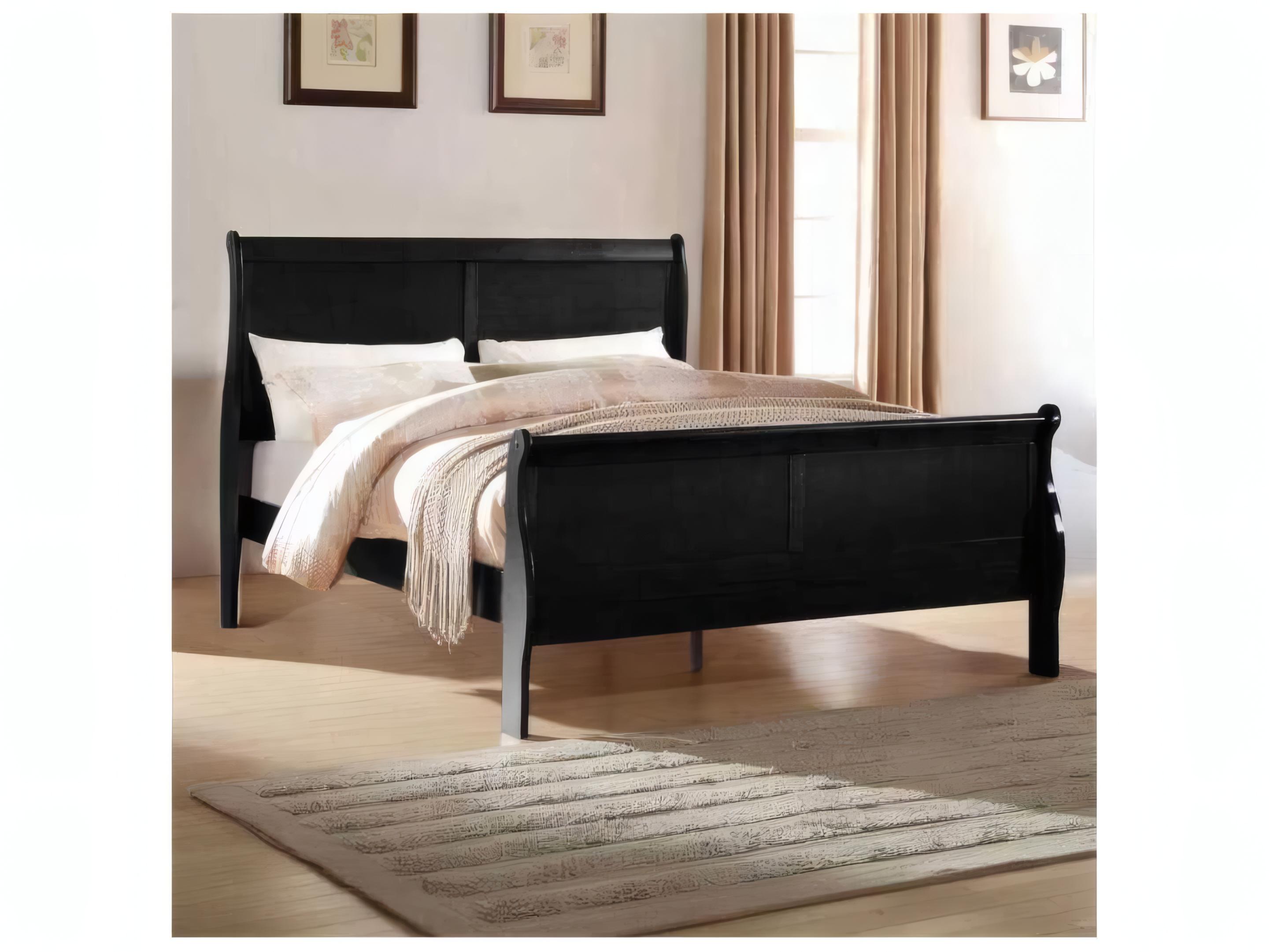 Acme Furniture Louis Philippe Black Solid Wood King Sleigh Bed