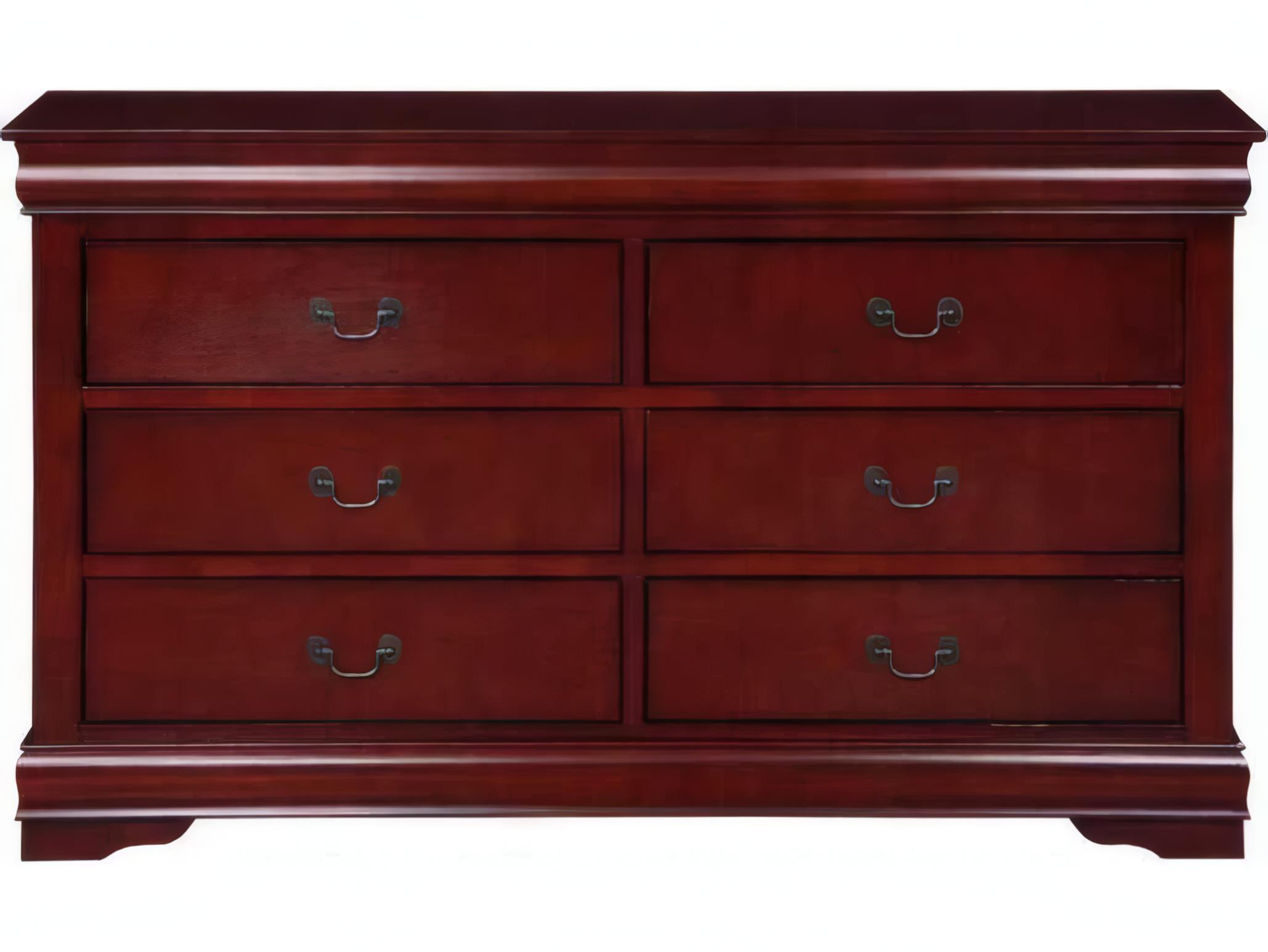 Acme Furniture Louis Philippe 6-Drawers Brown Pine Wood Double Dresser