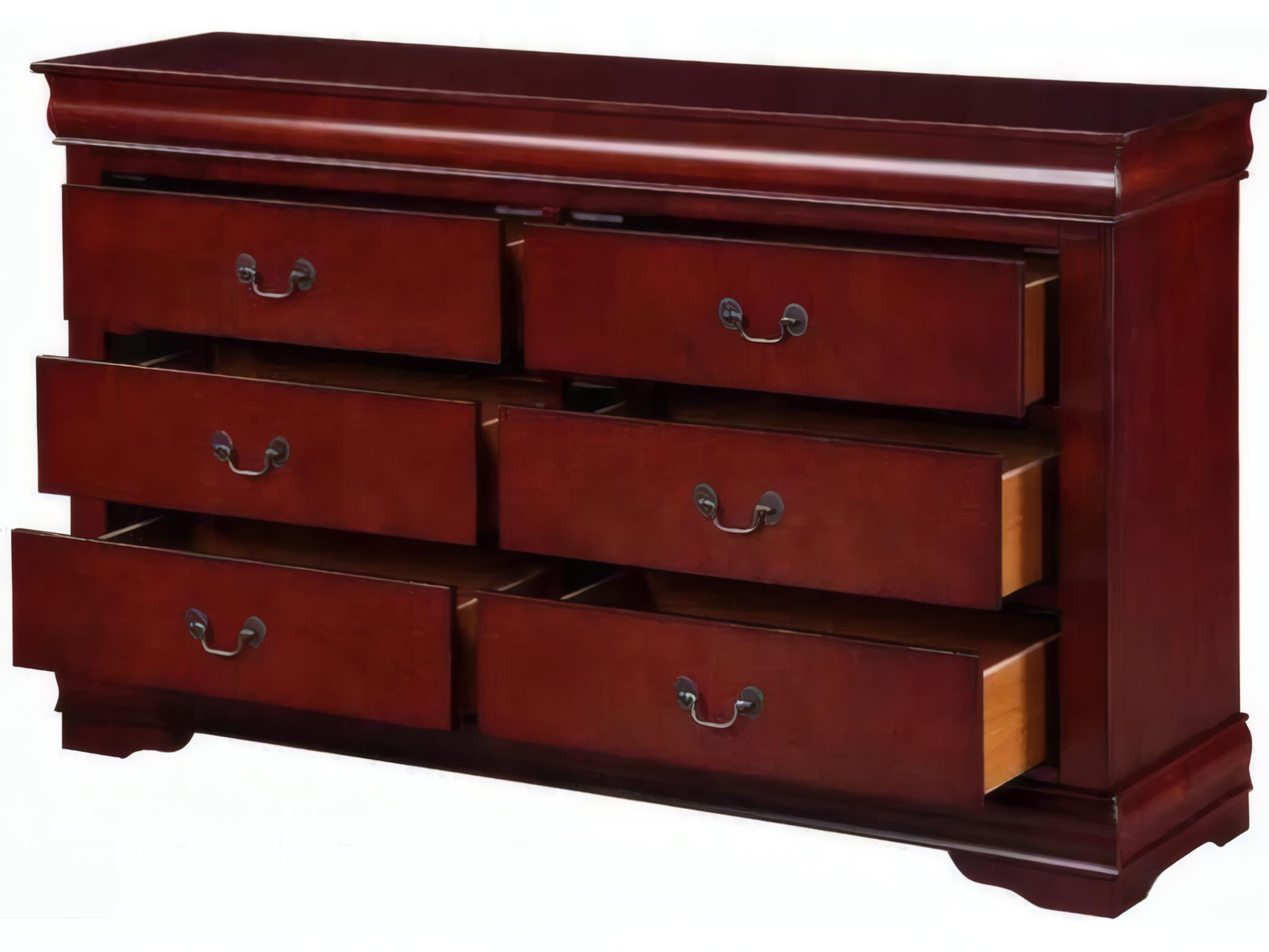 Acme Furniture Louis Philippe 6-Drawers Brown Pine Wood Double Dresser