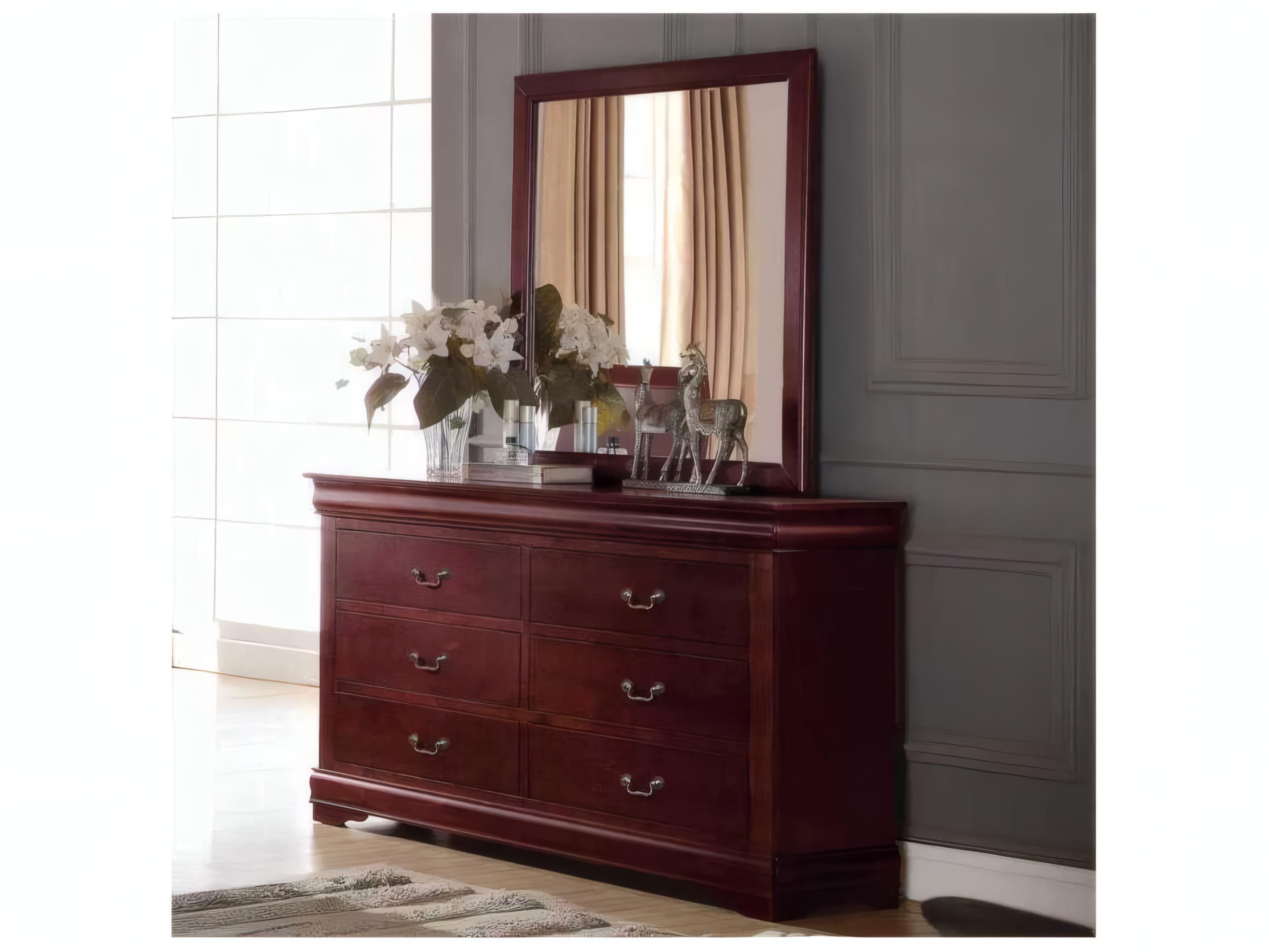Acme Furniture Louis Philippe 6-Drawers Brown Pine Wood Double Dresser