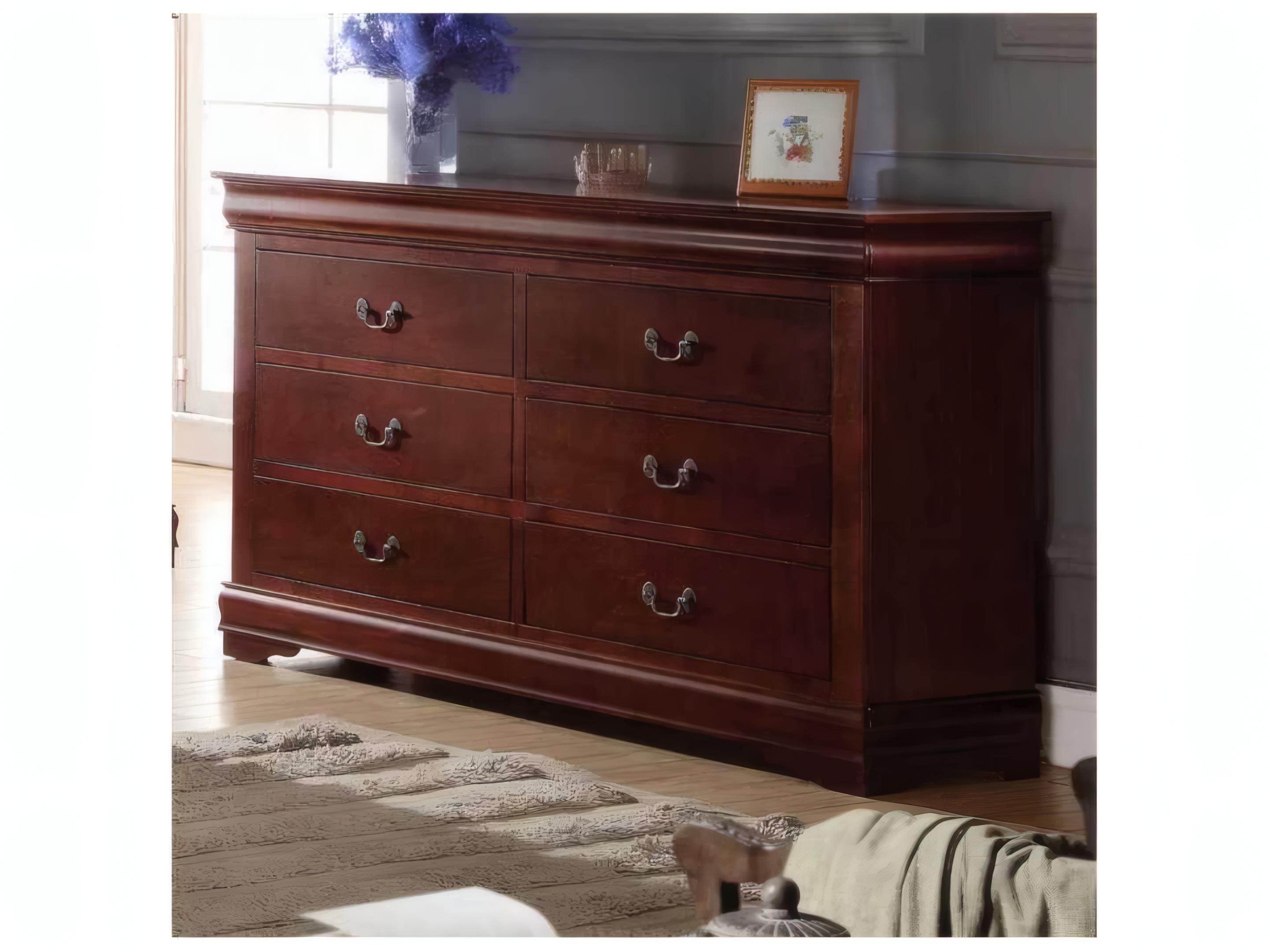 Acme Furniture Louis Philippe 6-Drawers Brown Pine Wood Double Dresser
