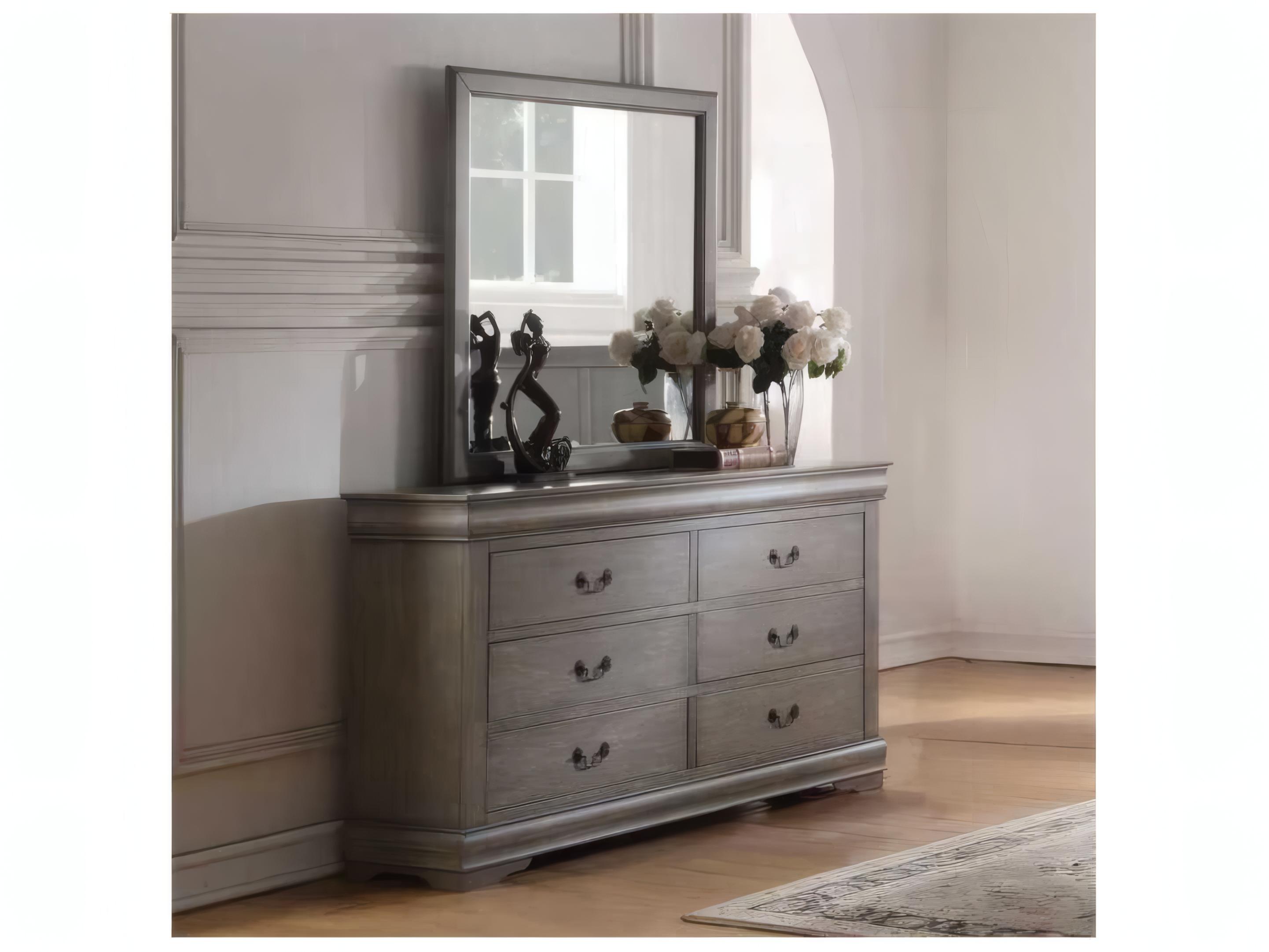 Acme Furniture Louis Philippe Antique Gray Rectangular Wall Mirror