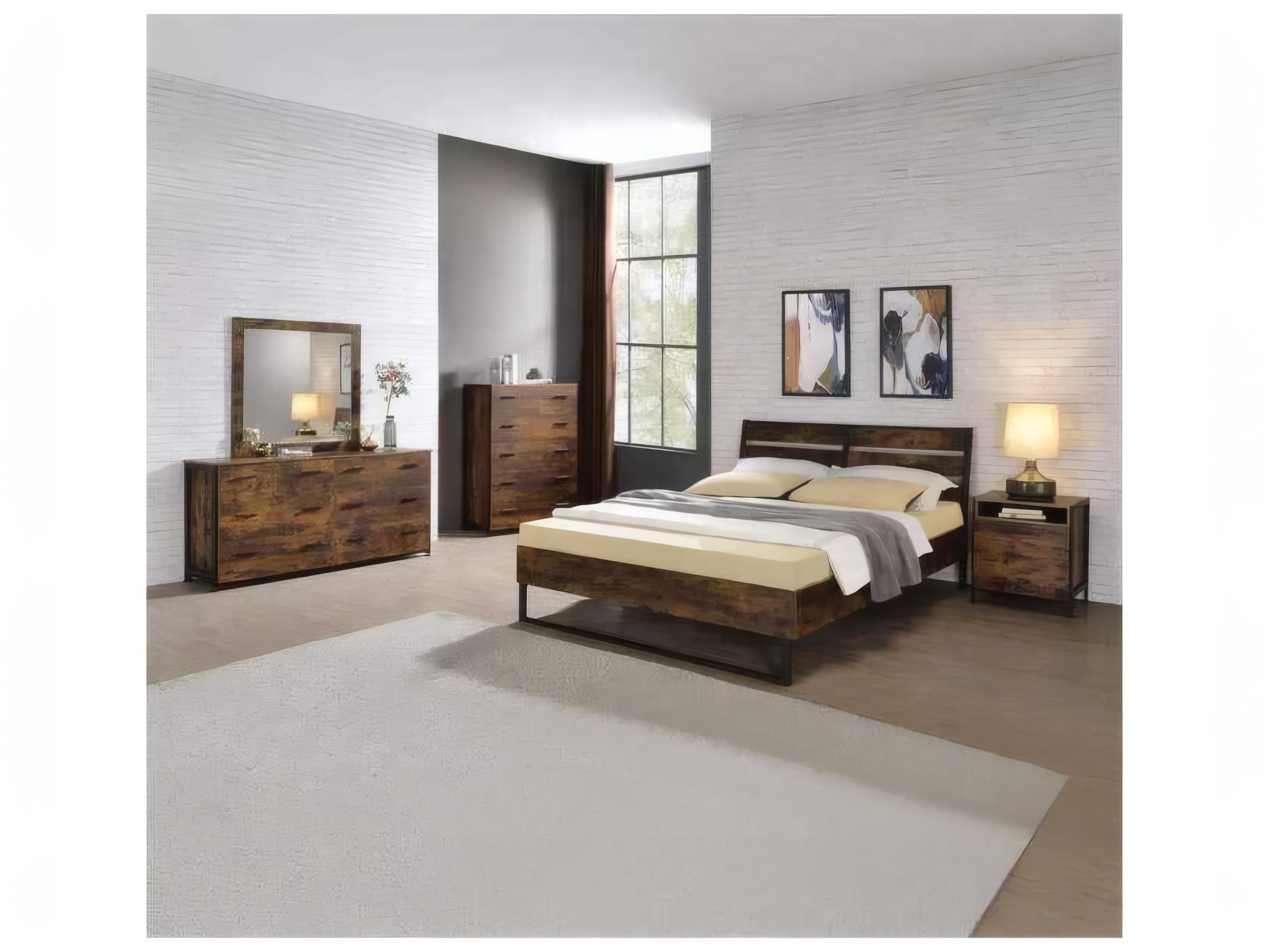 Acme Furniture Juvanth Rustic Oak Black Brown Solid Wood King Platform Bed