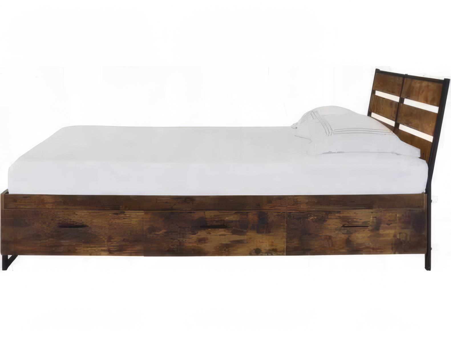 Acme Furniture Juvanth Rustic Oak Black Brown Solid Wood King Platform Bed