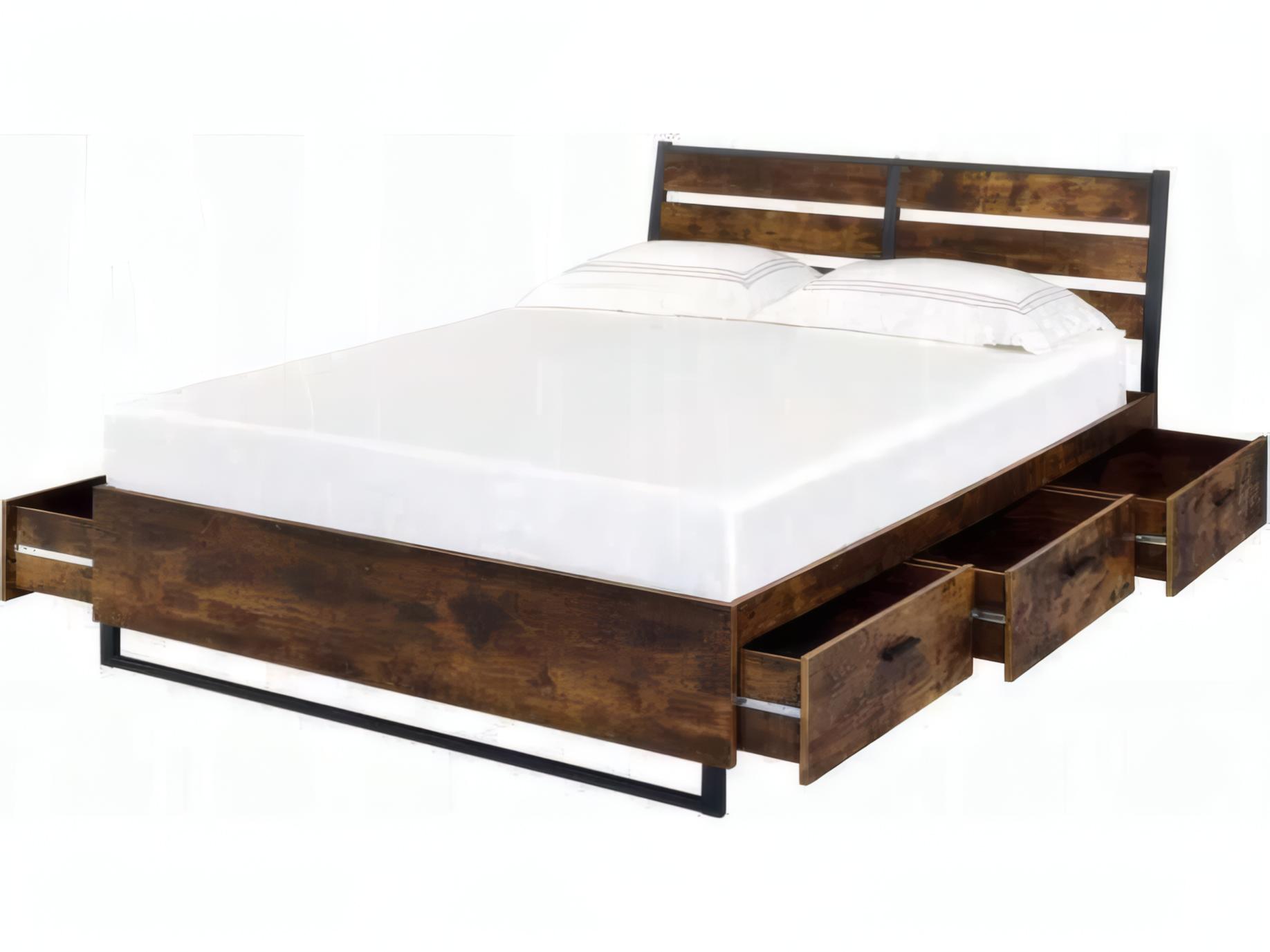 Acme Furniture Juvanth Rustic Oak Black Brown Solid Wood King Platform Bed
