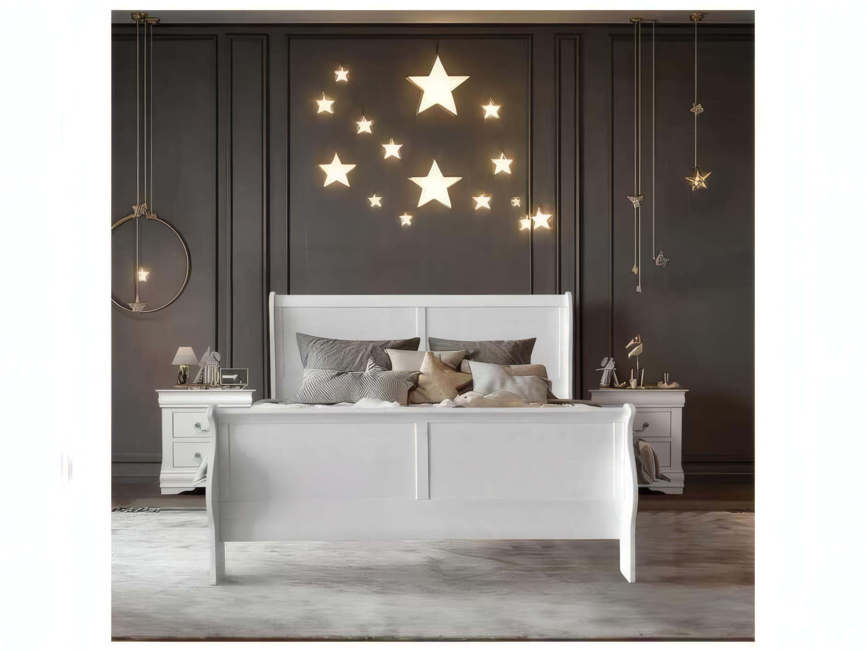 Acme Furniture Louis Philippe White Pine Wood Queen Sleigh Bed