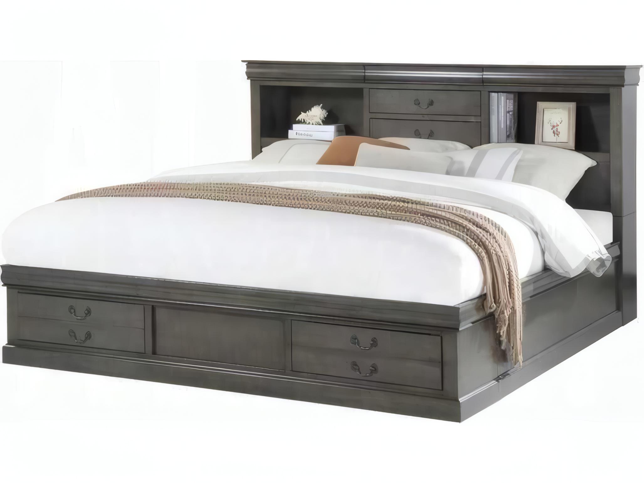 Acme Furniture Louis Philippe Dark Gray Rubberwood Wood Queen Platform Bed