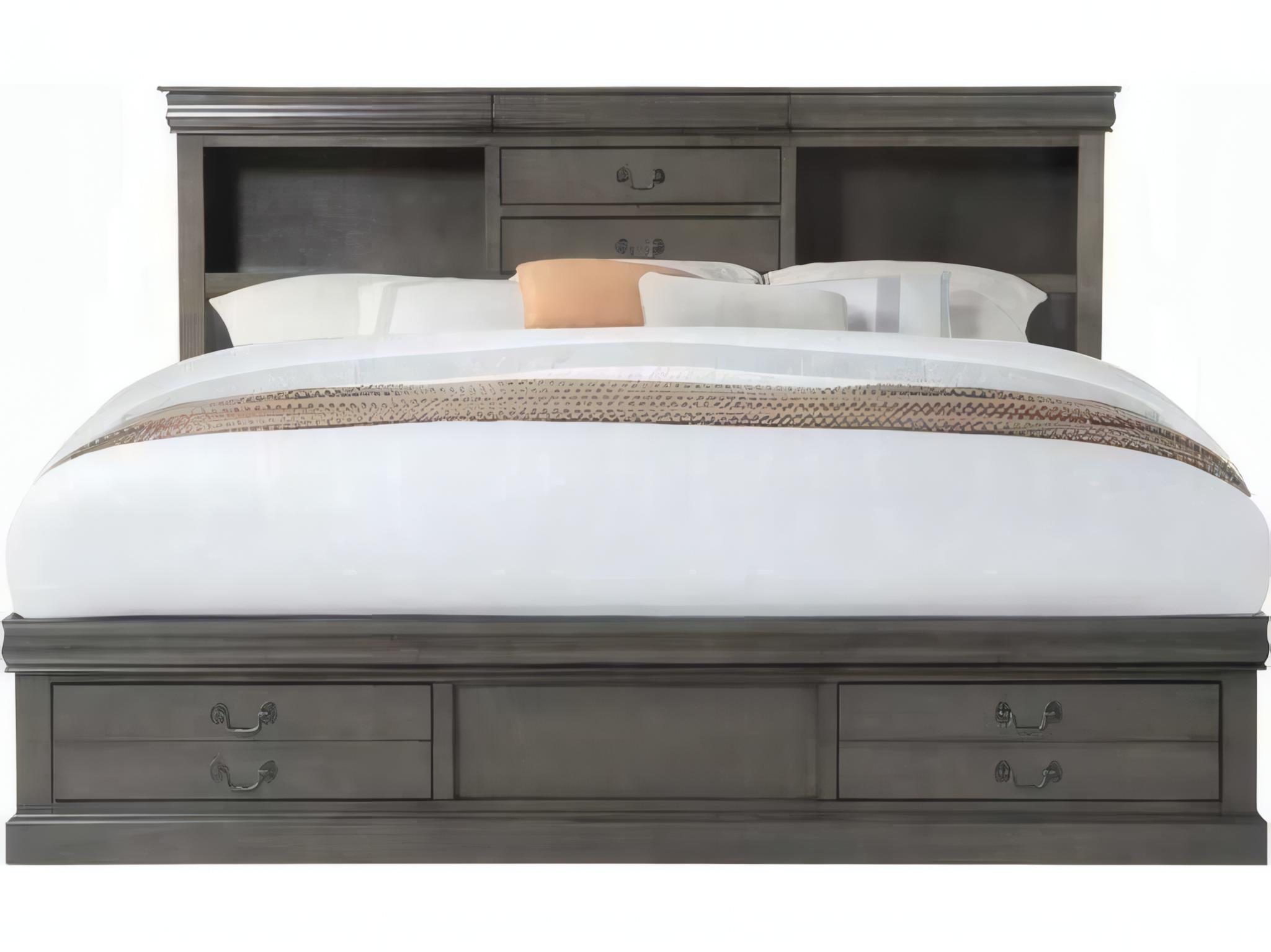 Acme Furniture Louis Philippe Dark Gray Rubberwood Wood Queen Platform Bed
