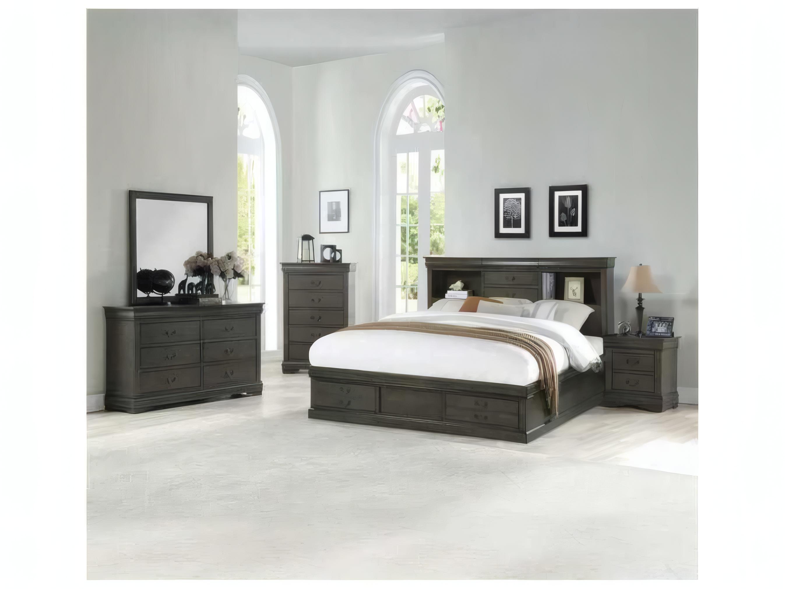 Acme Furniture Louis Philippe Dark Gray Rubberwood Wood Queen Platform Bed