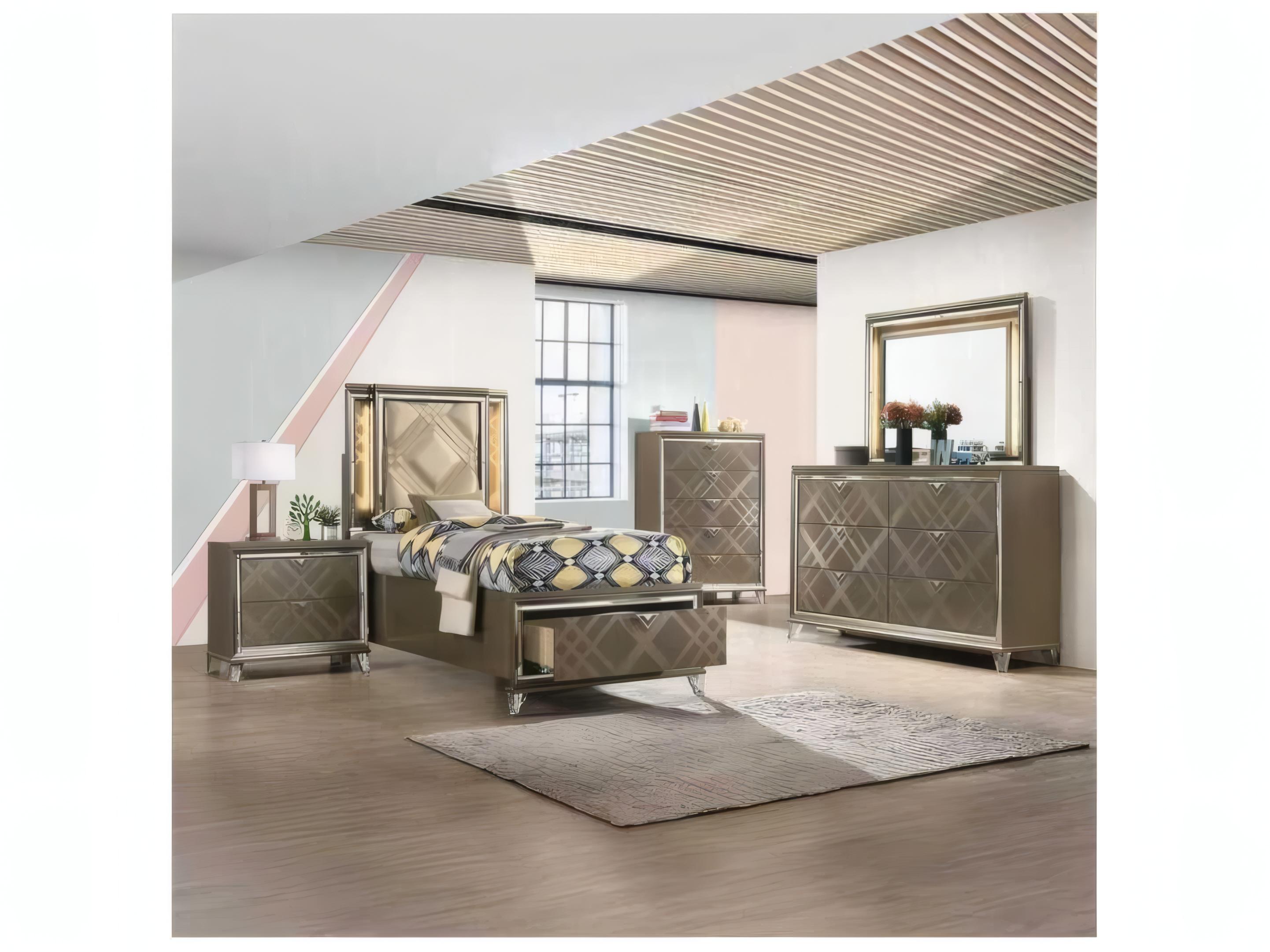 Acme Furniture Skylar Dark Champagne Rubberwood Wood Full Platform Bed