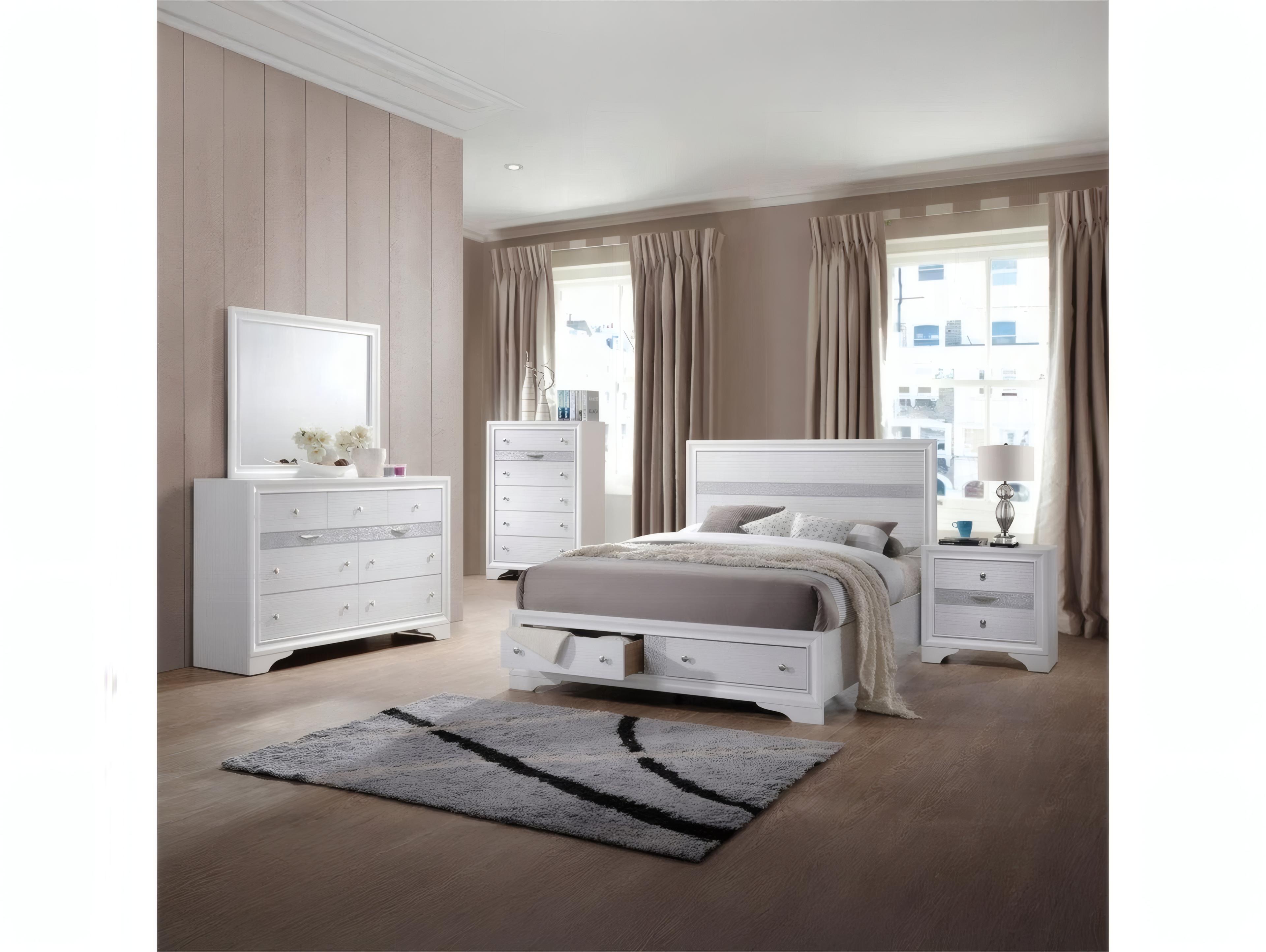 Acme Furniture Naima White Rubberwood Wood King Platform Bed