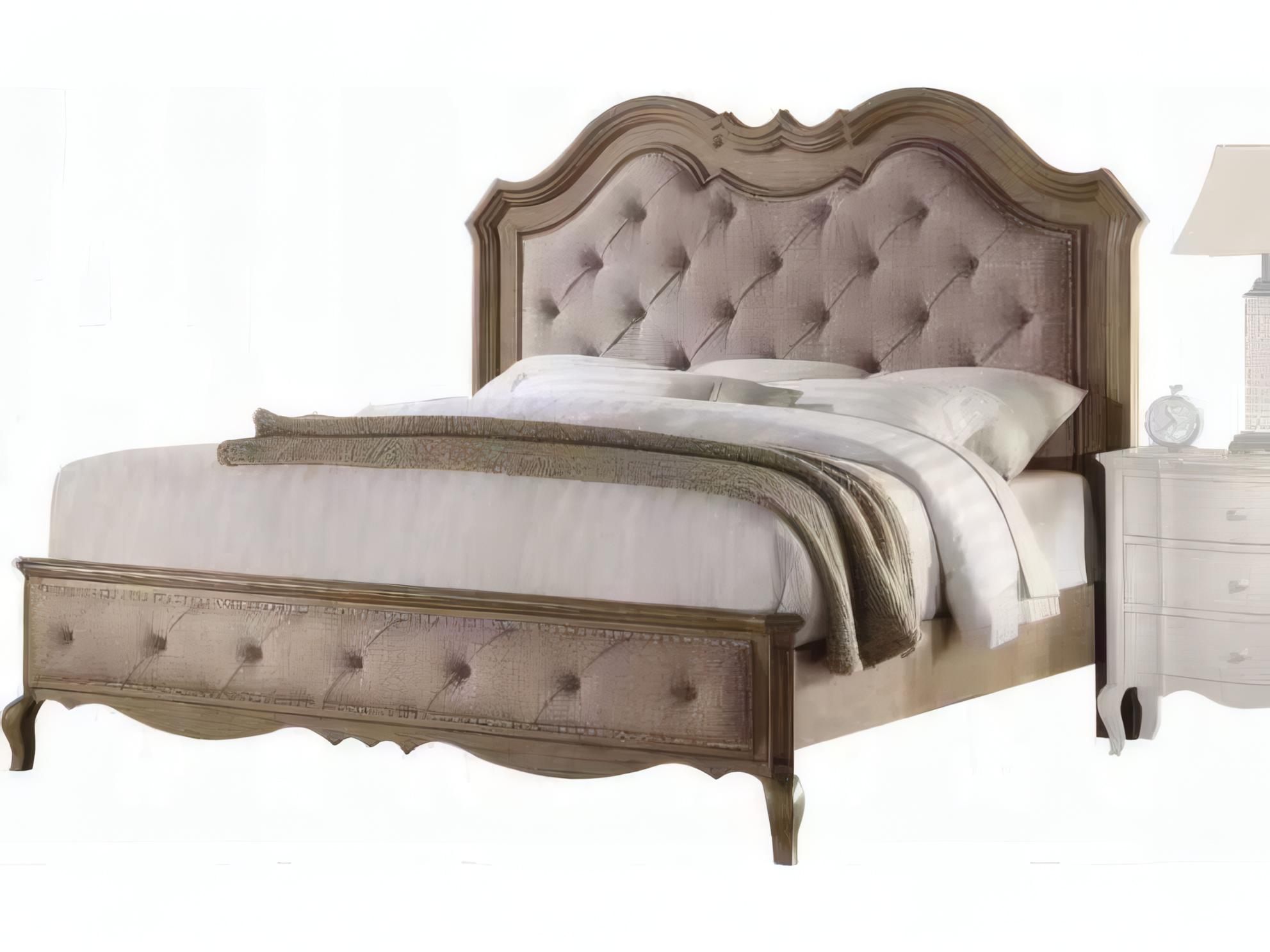 Acme Furniture Chelmsford Beige Fabric Antique Taupe Mindi Wood Upholstered King Platform Bed