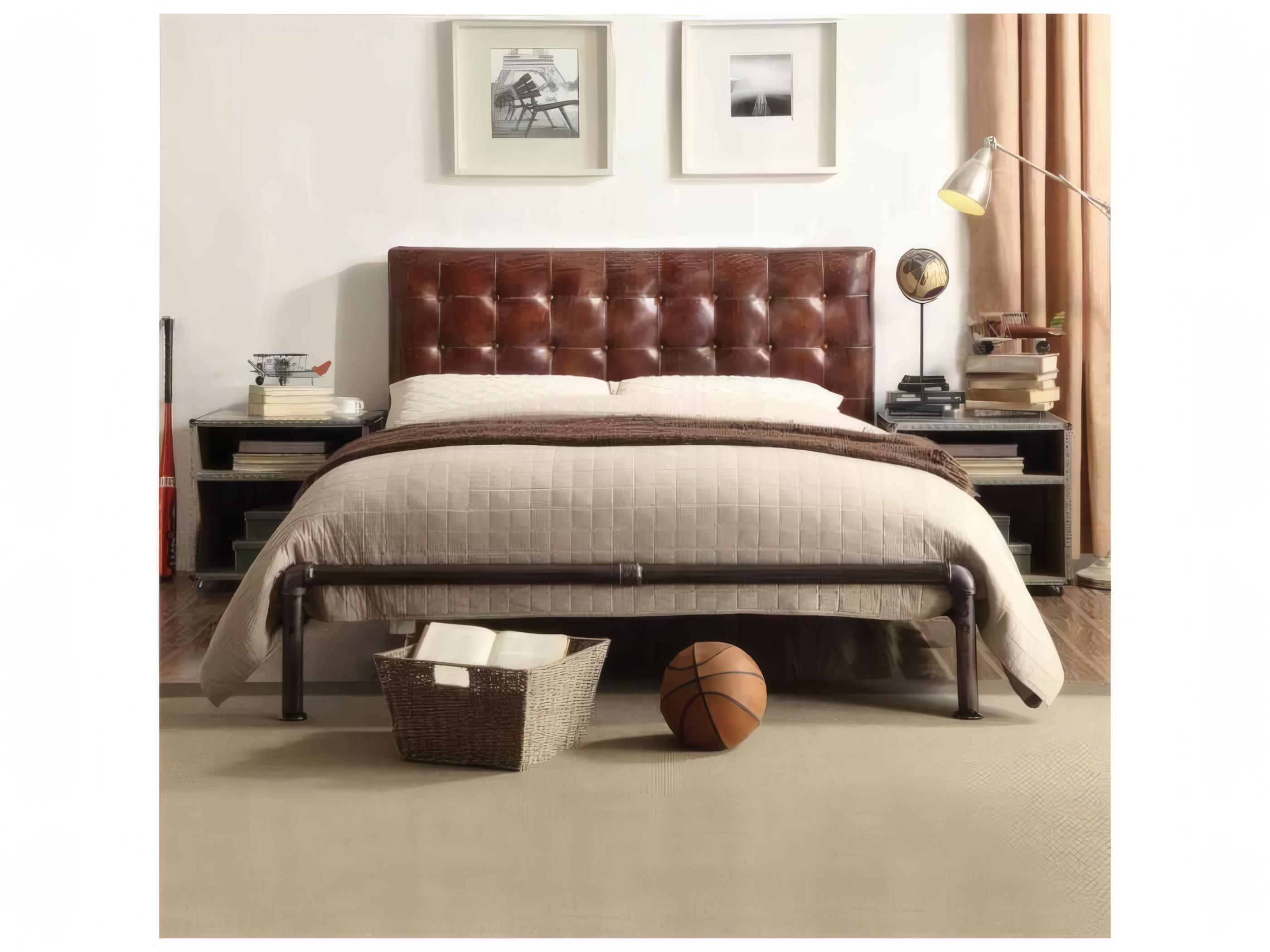 Acme Furniture Brancaster Vintage Brown Leather Queen Platform Bed