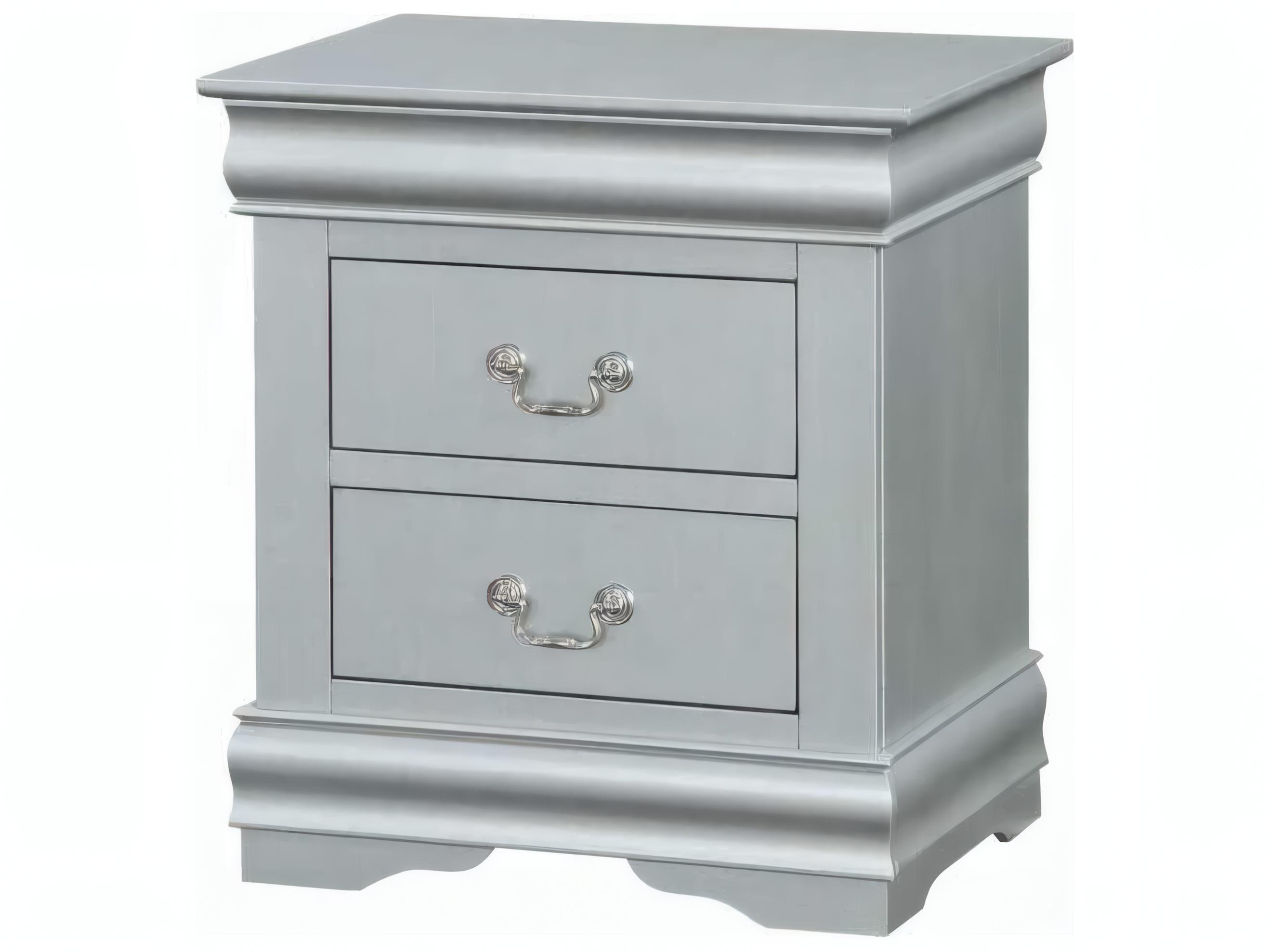 Acme Furniture Louis Philippe 2-Drawers Silver Solid Wood Nightstand