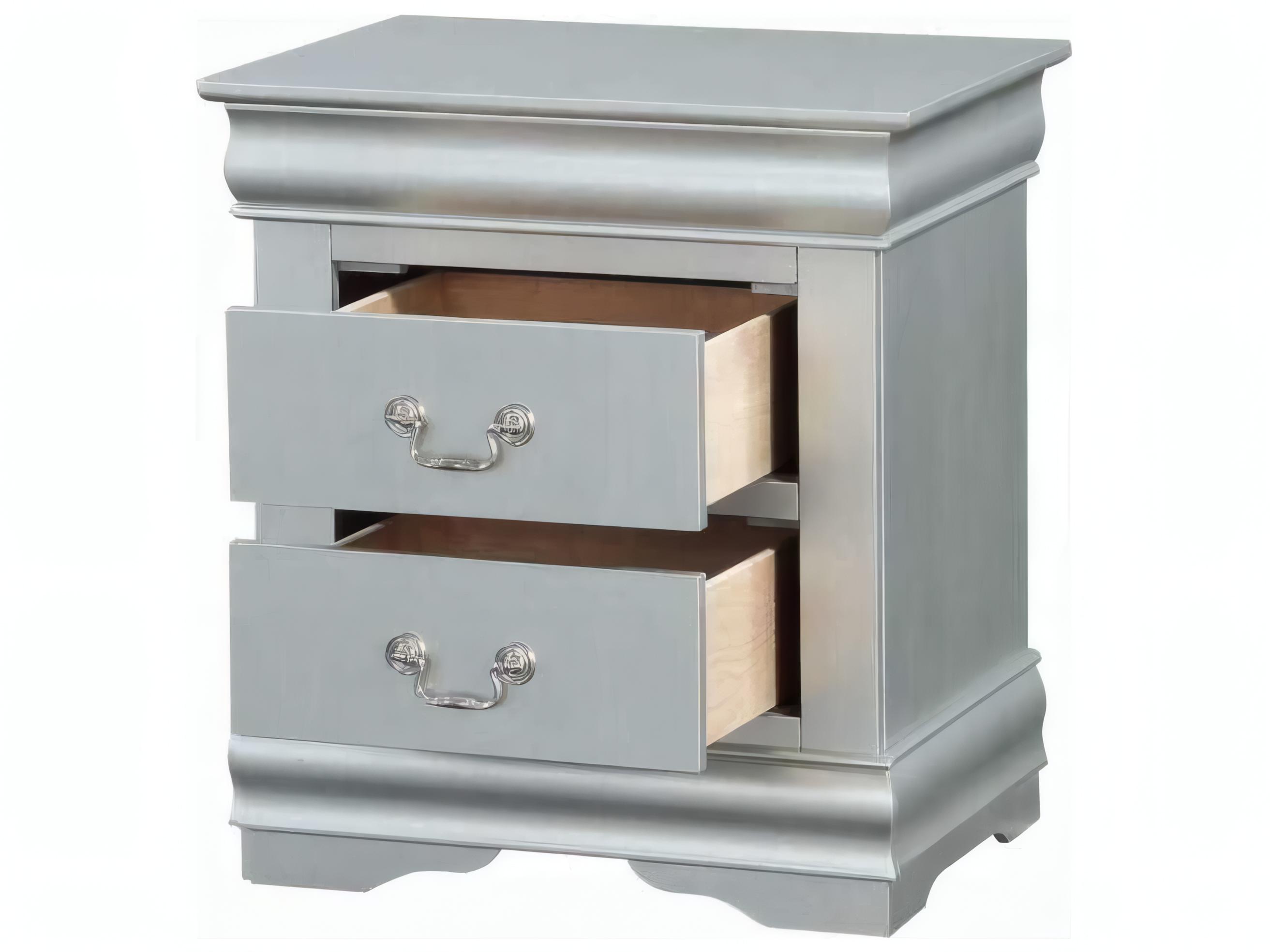 Acme Furniture Louis Philippe 2-Drawers Silver Solid Wood Nightstand