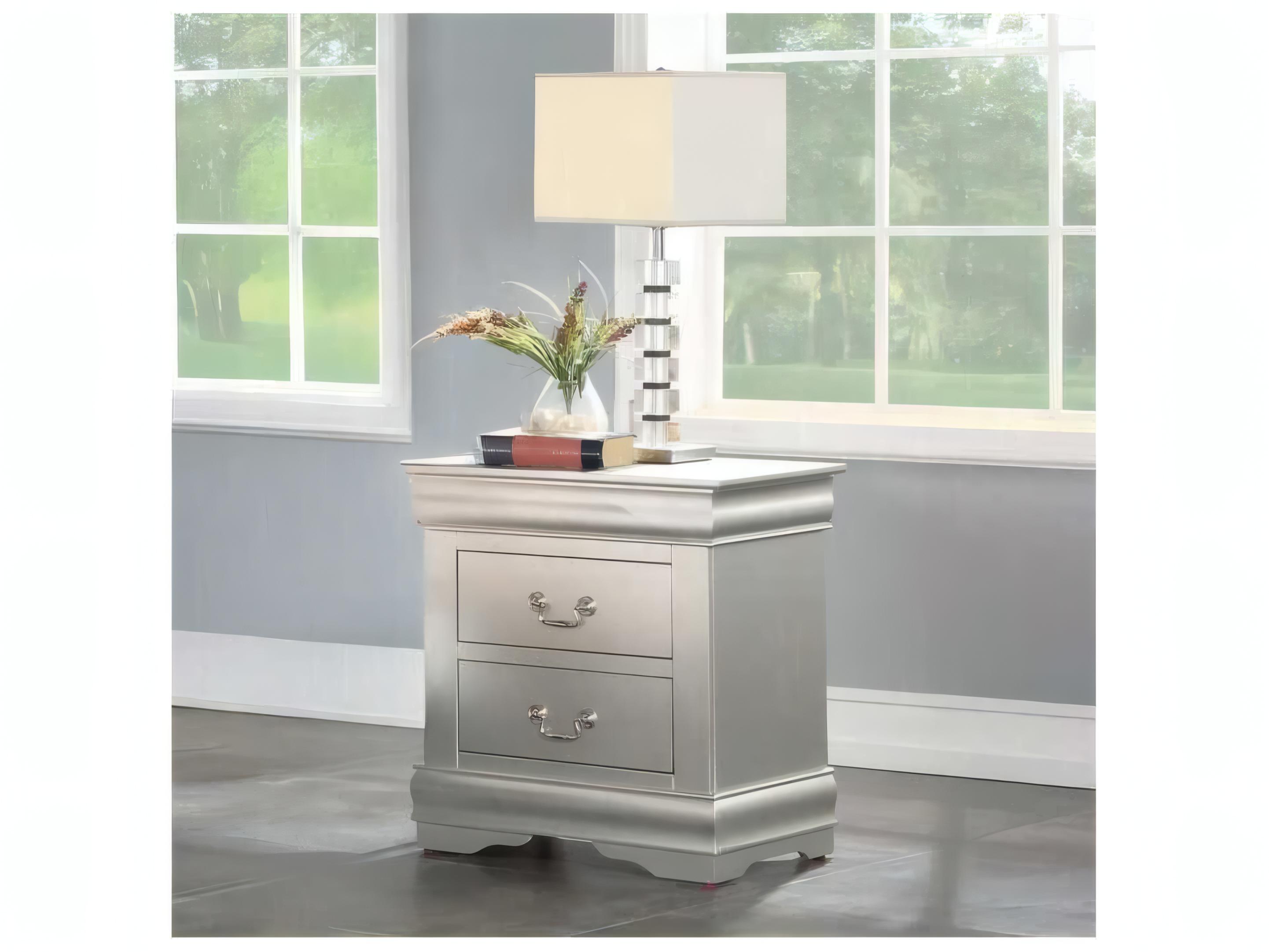 Acme Furniture Louis Philippe 2-Drawers Silver Solid Wood Nightstand