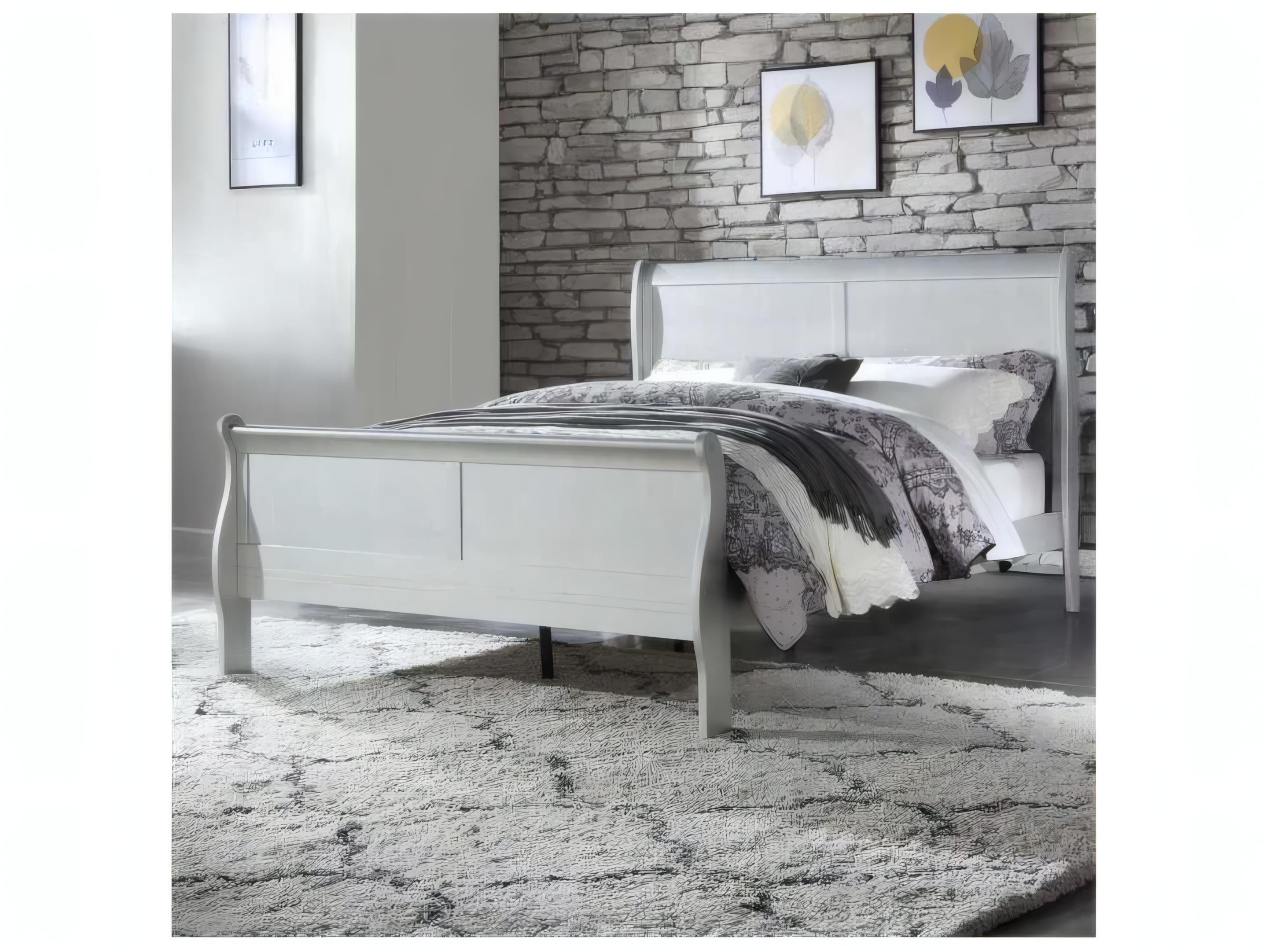 Acme Furniture Louis Philippe Platinum Silver Solid Wood King Sleigh Bed
