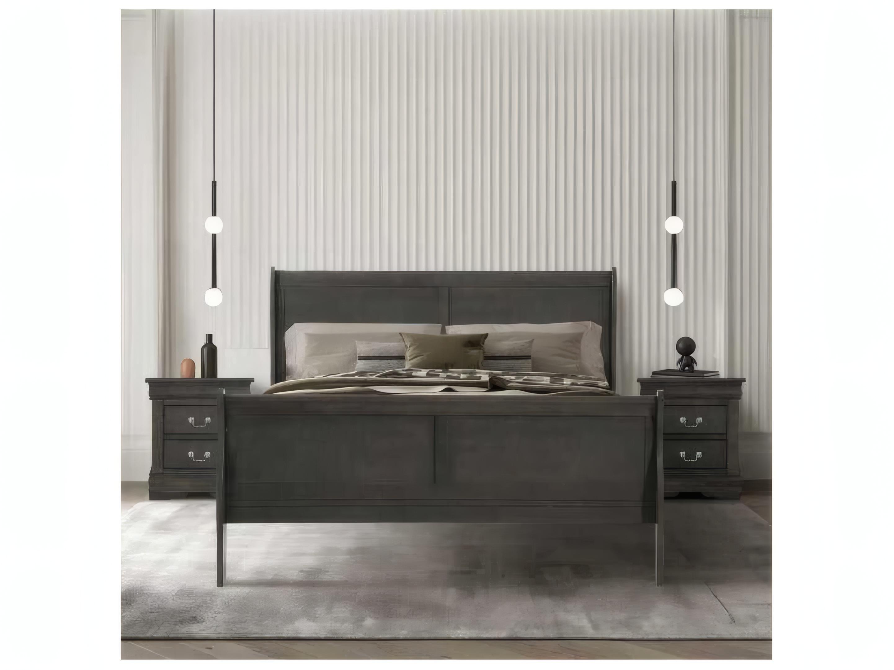 Acme Furniture Louis Philippe Dark Gray Pine Wood King Sleigh Bed