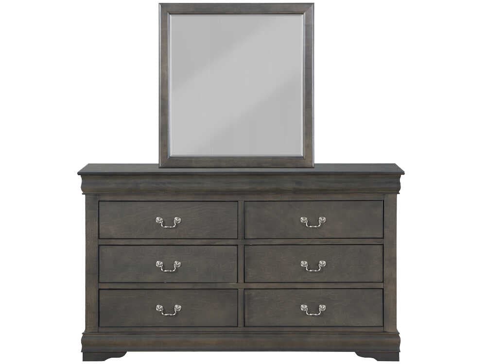 Acme Furniture Louis Phillippe 6-Drawers Gray Pine Wood Double Dresser with Mirror