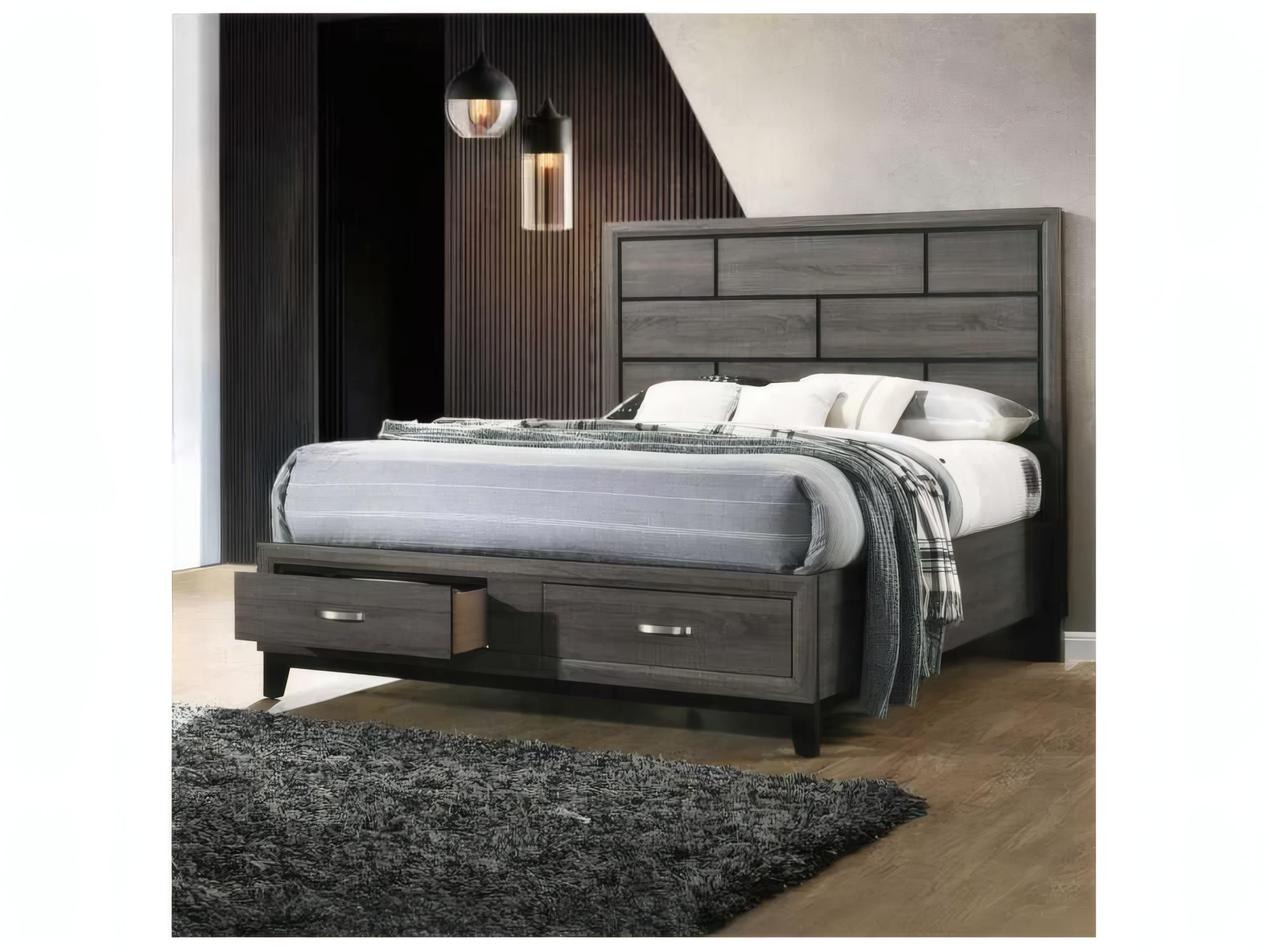 Acme Furniture Valdemar Weathered Gray Rubberwood Wood King Platform Bed