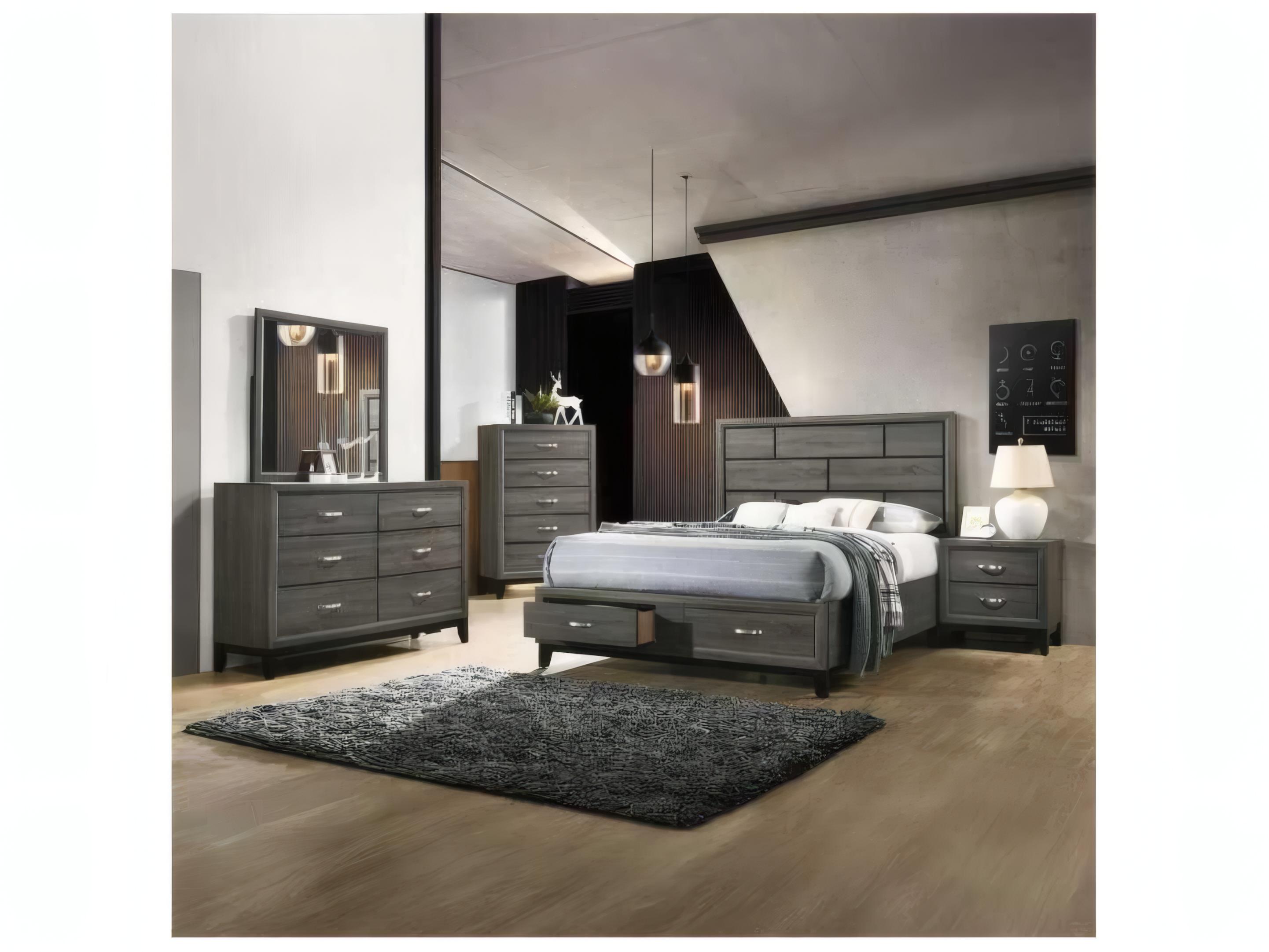 Acme Furniture Valdemar Weathered Gray Rubberwood Wood King Platform Bed