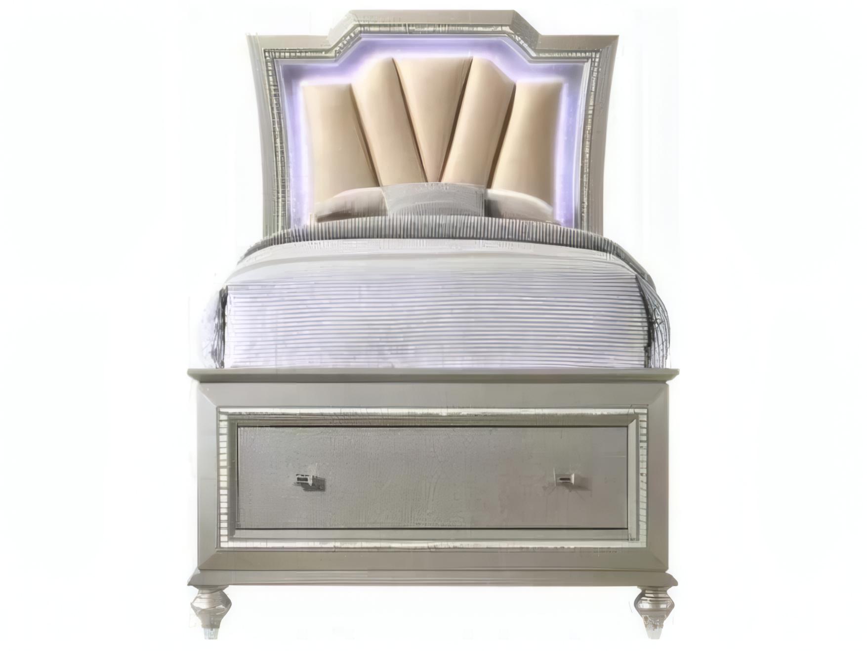 Acme Furniture Kaitlyn Synthetic Leather Champagne Rubberwood Wood Full Platform Bed