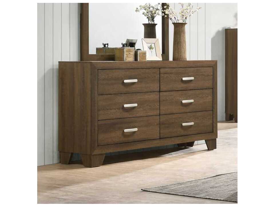 Acme Furniture Miquell 6-Drawers Brown Oak Wood Double Dresser