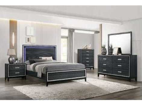 Acme Furniture Haiden Led Weathered Black Plywood Wood King Panel Bed