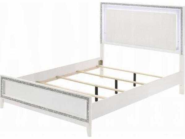 Acme Furniture Haiden Led White Plywood Upholstered King Panel Bed