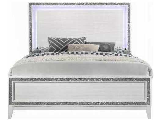 Acme Furniture Haiden Led White Plywood Upholstered King Panel Bed