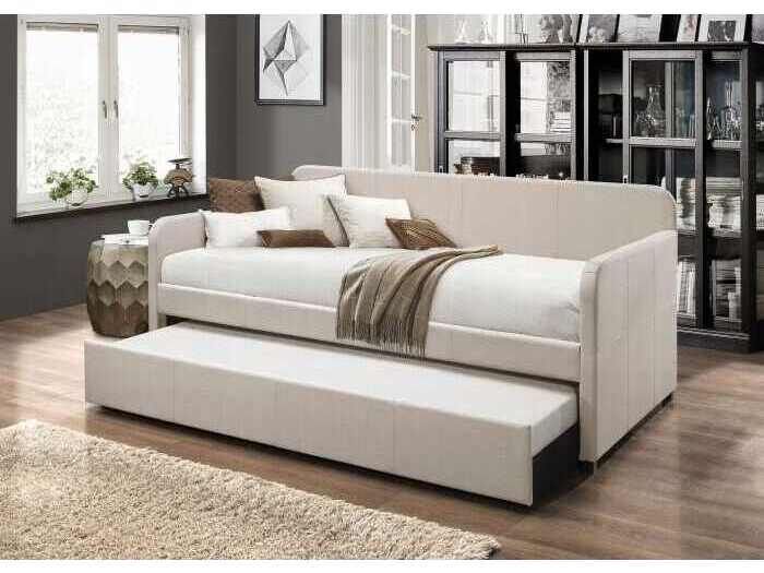 Acme Furniture Jagger Fog Fabric Beige Poplar Wood Upholstered Twin Daybed Bed