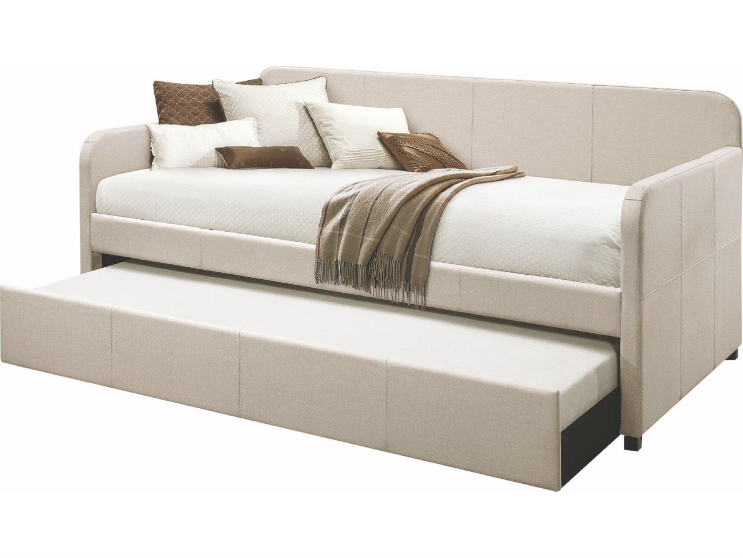 Acme Furniture Jagger Fog Fabric Beige Poplar Wood Upholstered Twin Daybed Bed