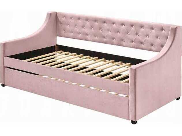 Acme Furniture Lianna Pink Velvet Rubberwood Upholstered Twin Daybed Bed