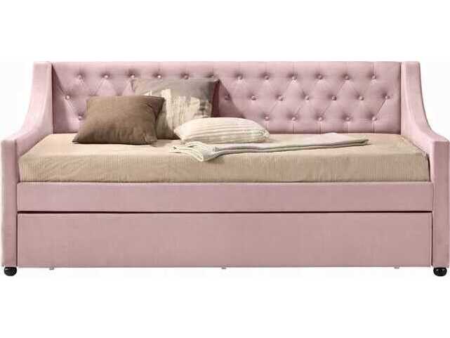 Acme Furniture Lianna Pink Velvet Rubberwood Upholstered Twin Daybed Bed