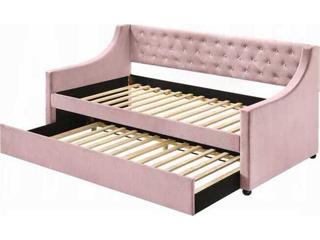 Acme Furniture Lianna Pink Velvet Rubberwood Upholstered Twin Daybed Bed
